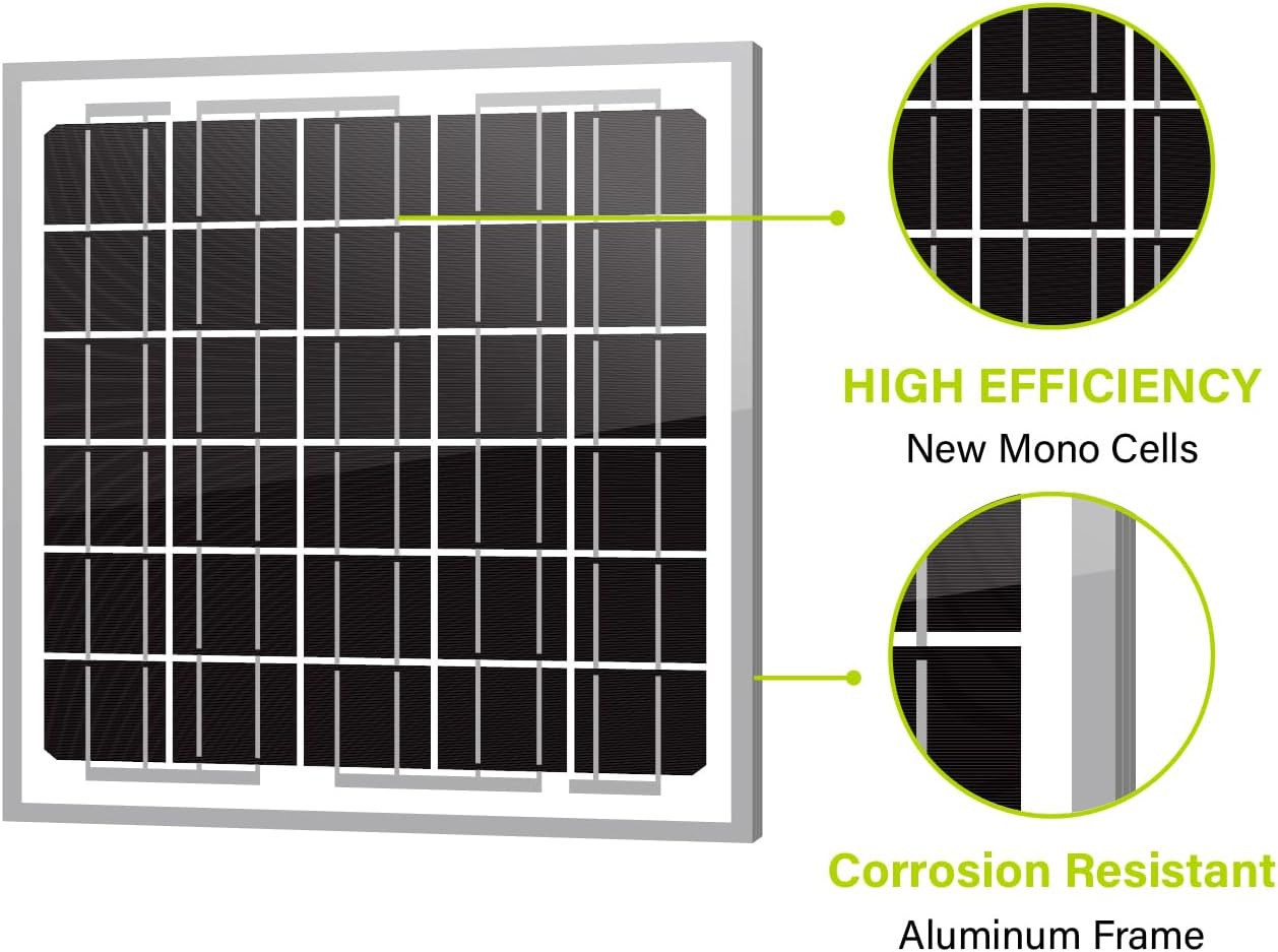 5W(Watts) 12V(Volts) 5W Monocrystalline 10BB Solar Panel Battery Maintainer High