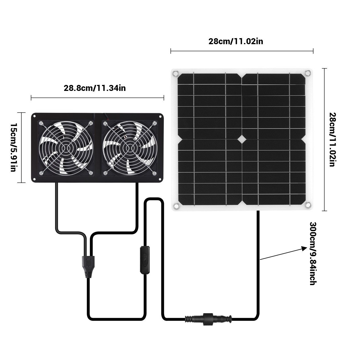 Solar Powered Dual Exhaust Fan Solar Panel Fan 15W For Greenhouse Shed Attic US