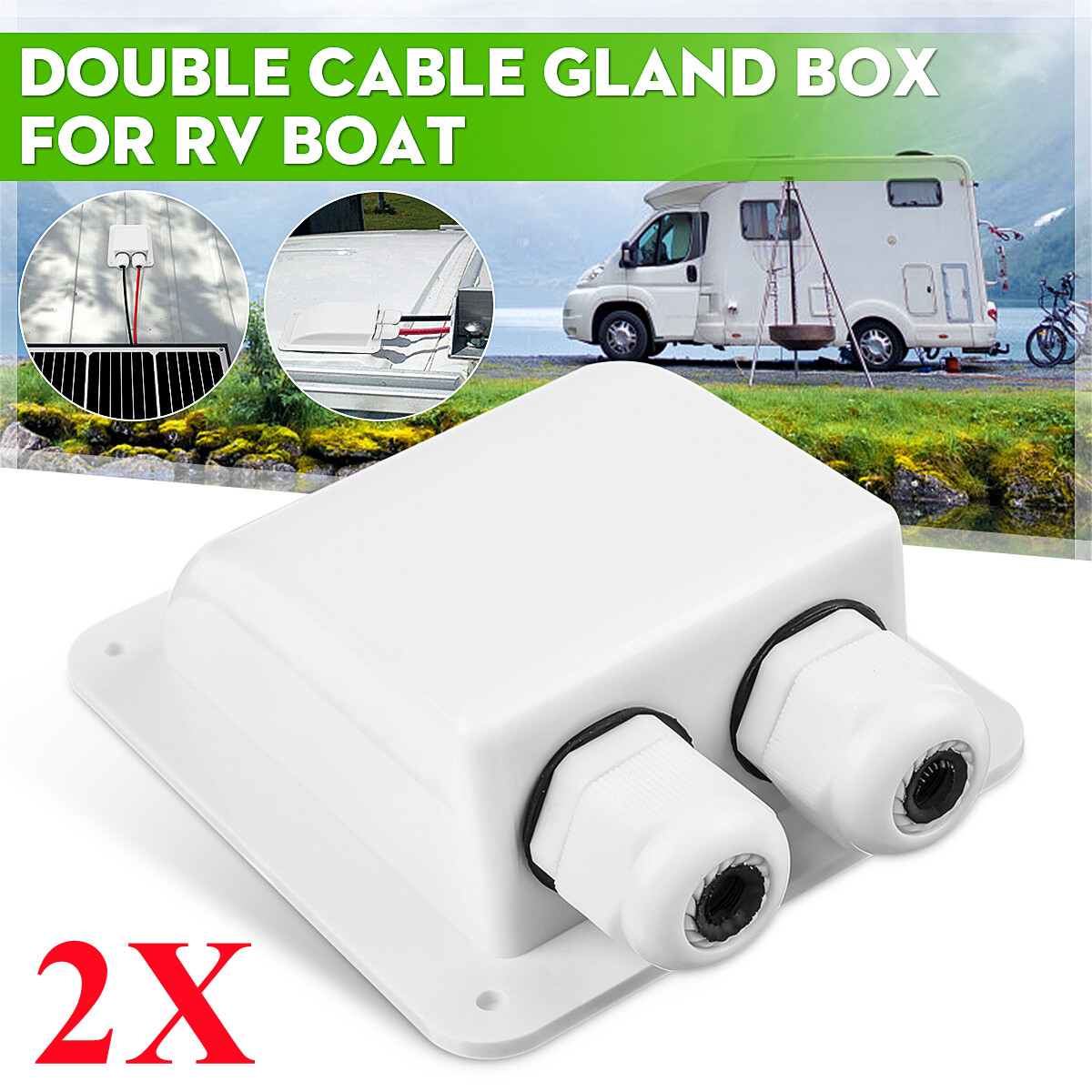 2Pcs Double Wire Cable Entry Gland Box Roof Solar Panel Junction Box RV Caravan