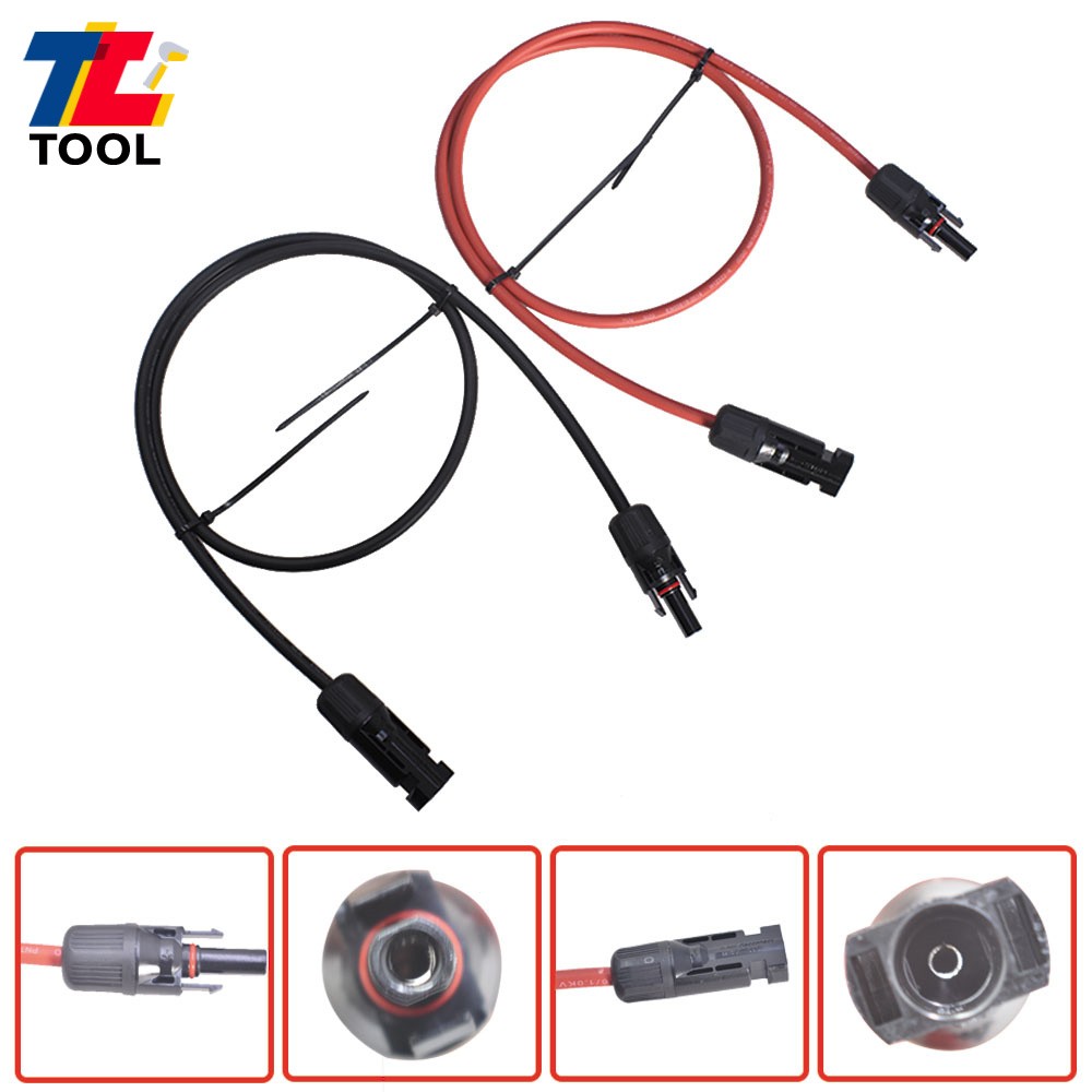 1 Pair Black + Red 3 Feet Solar Panel Extension Cable Wire Connector 10 AWG