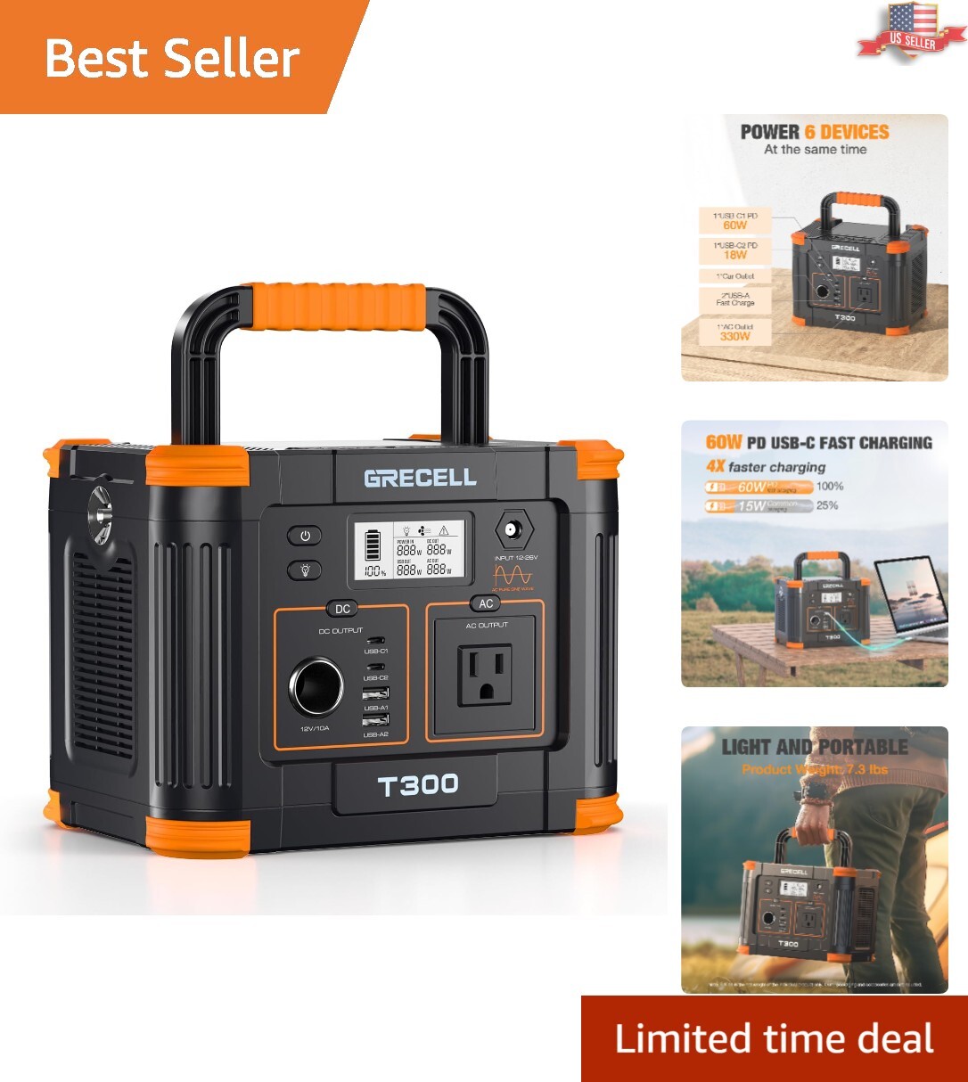 300W Portable Power Station – 230.88Wh Capacity for Camping and Travel