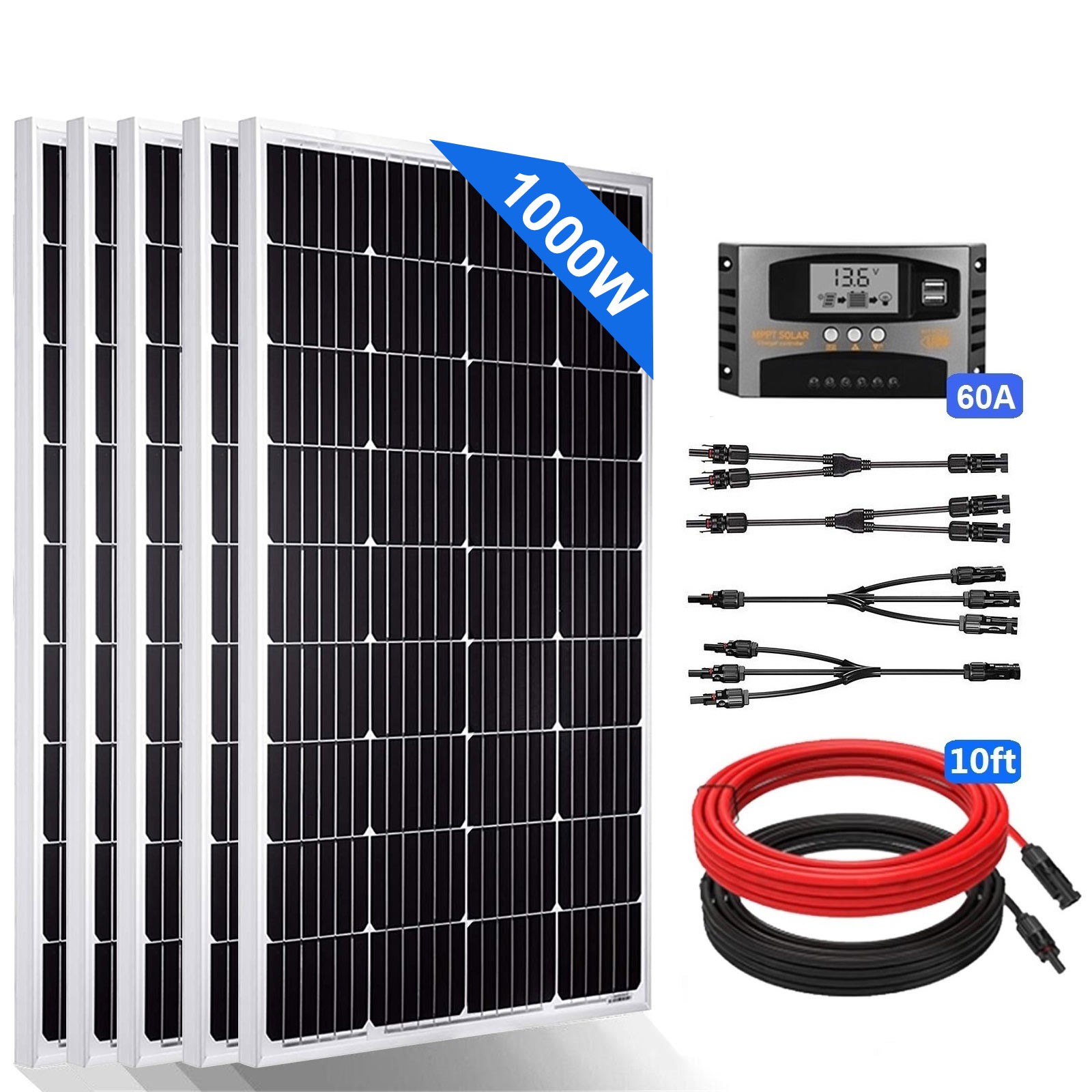 1000W Solar Panel Kit High-Efficiency Charger Battery Off Grid Caravan RV Home