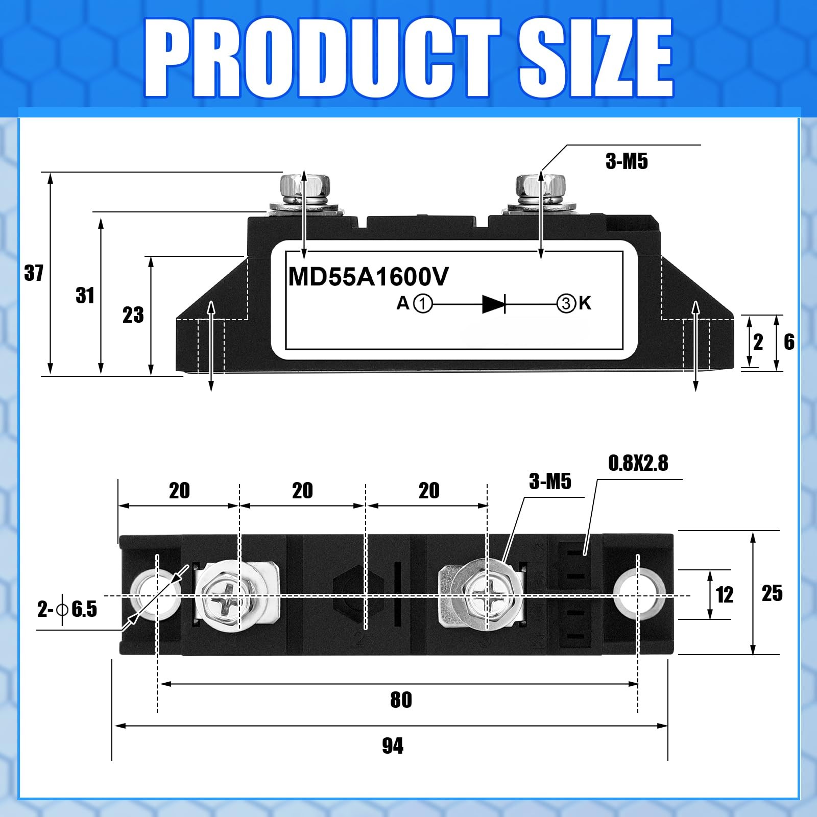 Solar Diode MD 55A-16 50Amp DC Blocking Unidirectional 1600V 400VAC 1 Pcs