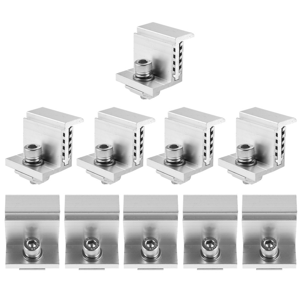 10Pcs Reusable Aluminum Solar Panel Clamps for Mounting Silver