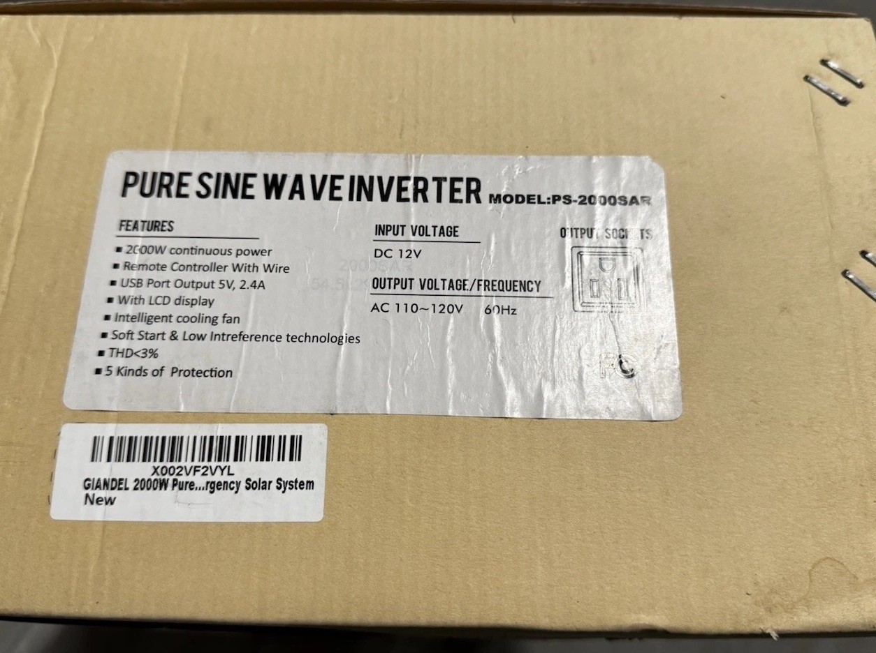 Giandel PS-2000SAR 2000W Pure Sine Inverter 12V DC to 110-120V AC