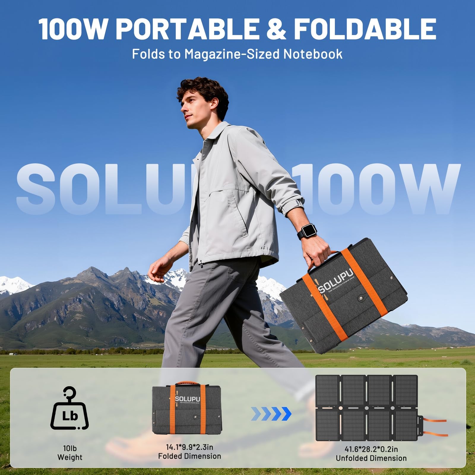 100W Portable Solar Panels-24% High Efficiency-Compact 8-fold Design MC-4 Out…