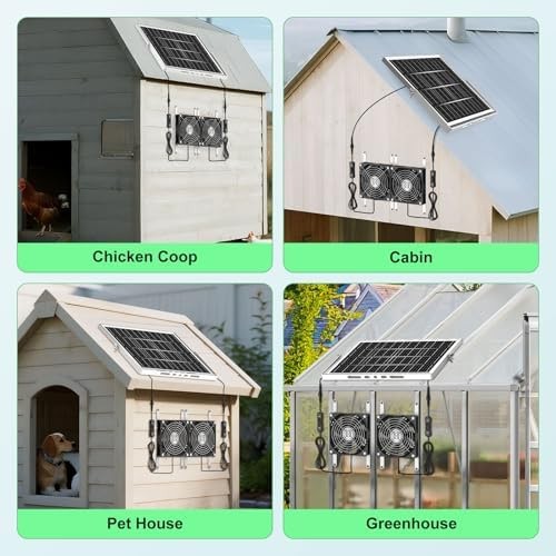 5.5” Solar Greenhouse Fan 2 Kit, 30W Solar Powered Exhaust and Intake Chicke…