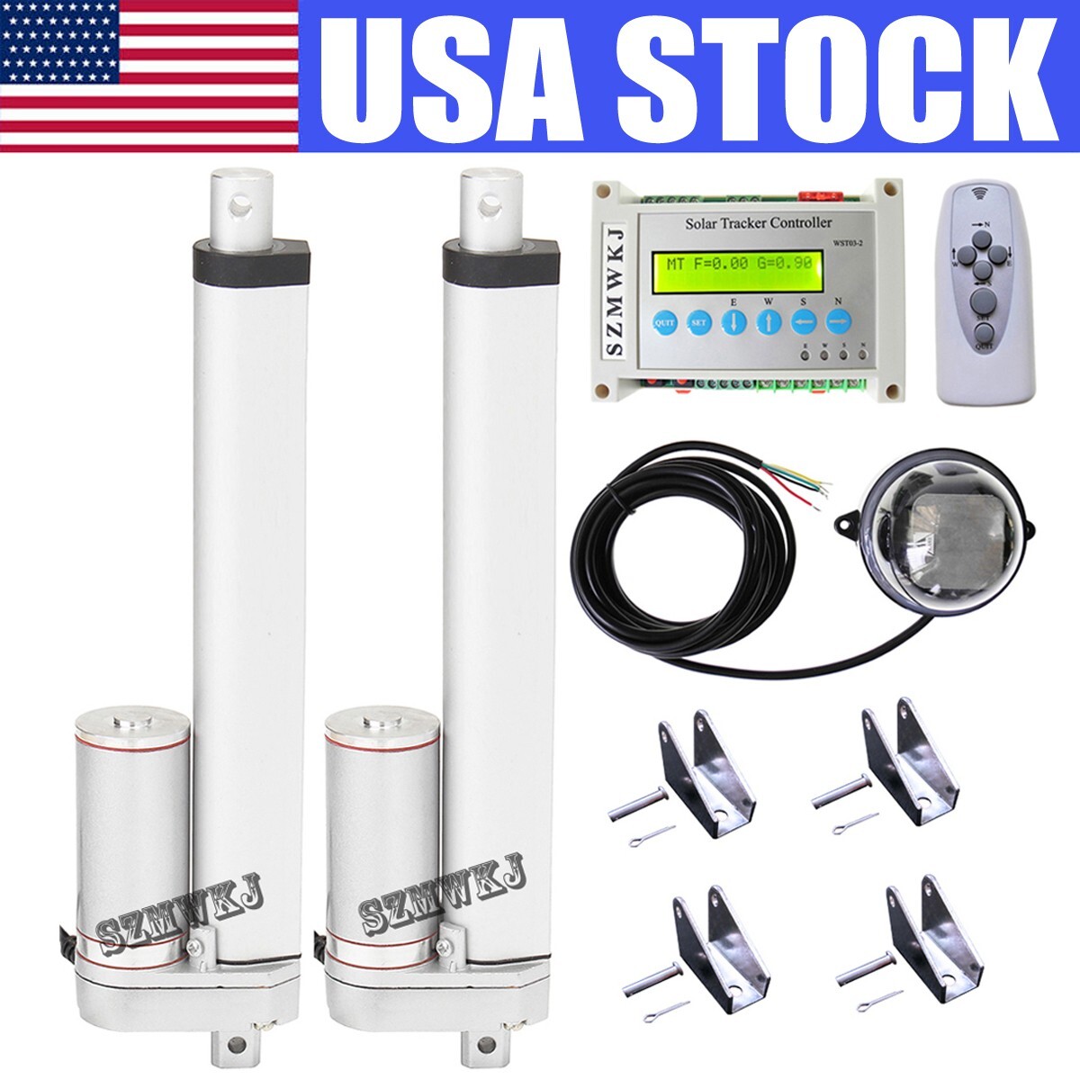 Complete Dual Axis Solar Tracking Track Sunlight Tracker Kit &8″ Linear Actuator