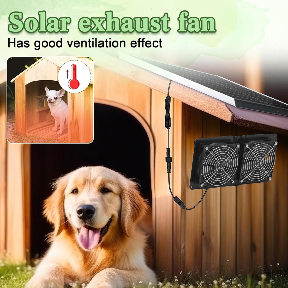 Solar Powered Fan Kit 15W Solar Panel Waterproof DC Exhaust Fan for Chicken Coop
