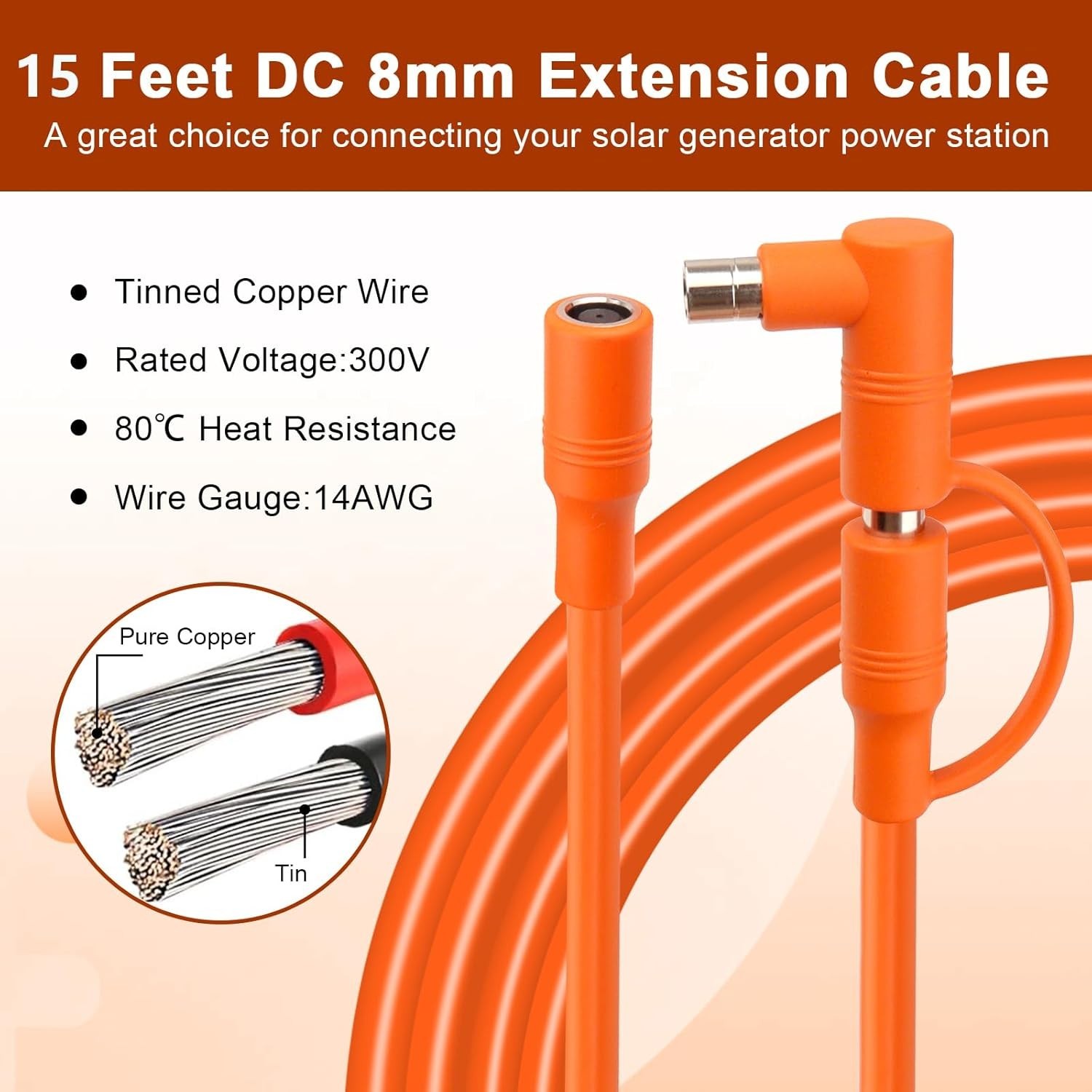 Versatile 15FT Extension Cable for Solar Panels – 14AWG, Flame-Retardant Design