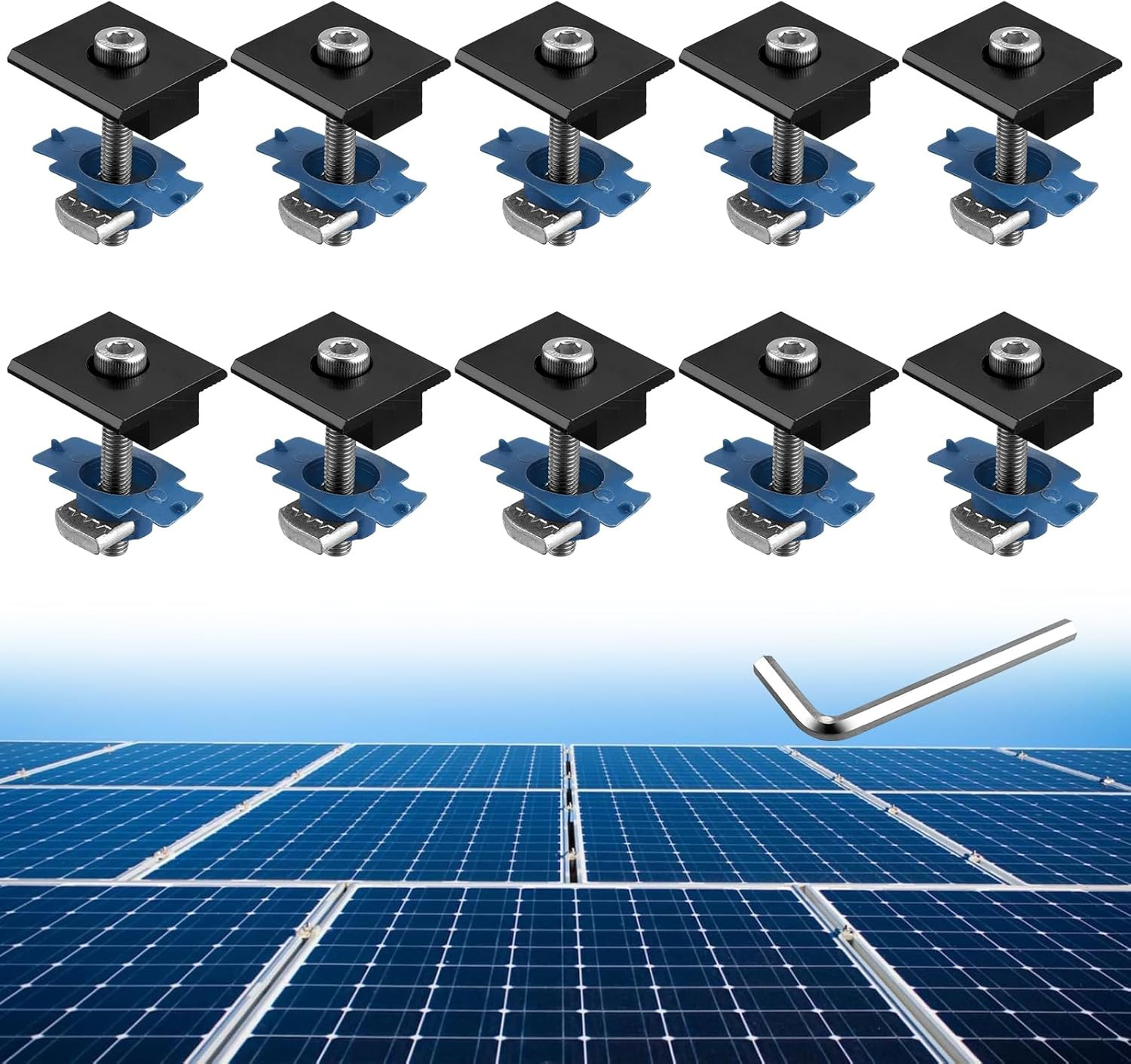 Anbte 10Pcs Solar Panels Mid Clamps for Unistrut, Aluminium Solar Panel Brackets