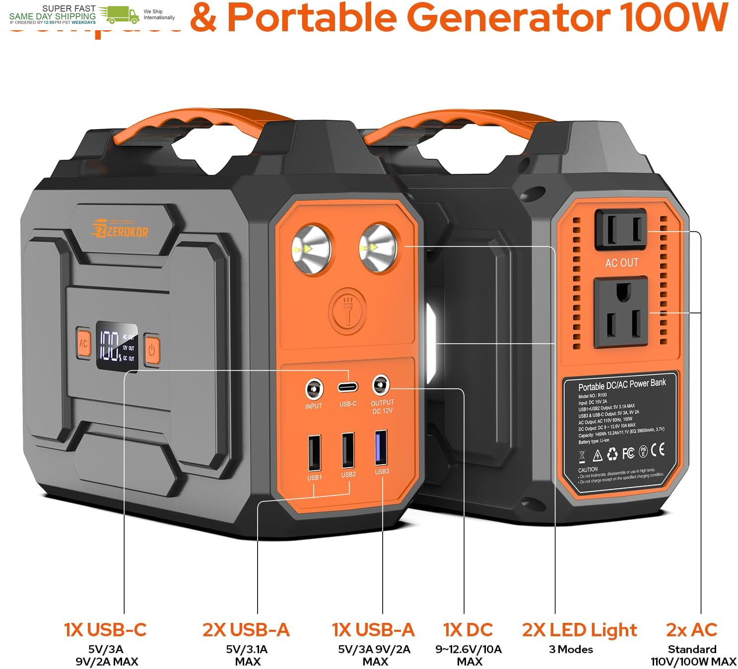 Portable Power Station with Foldable 40W Solar Panel, 100W Solar Powered Generat