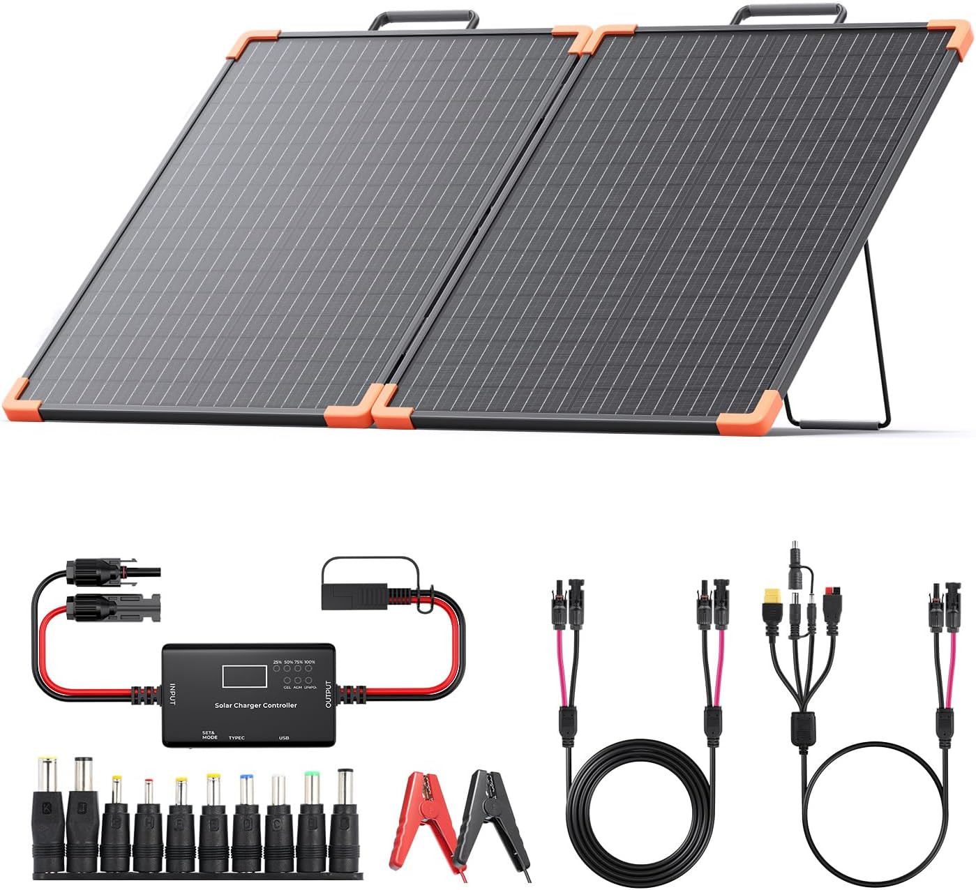 100W Portable Solar Panel, Foldable Tempered Glass Solar Panel Kit with 20A PWM