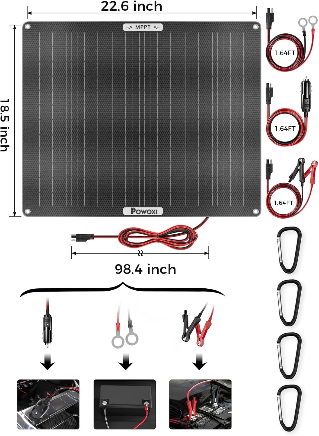 50W Solar Battery Charger: 12V Solar Car Battery Trickle Maintainer – with MP…
