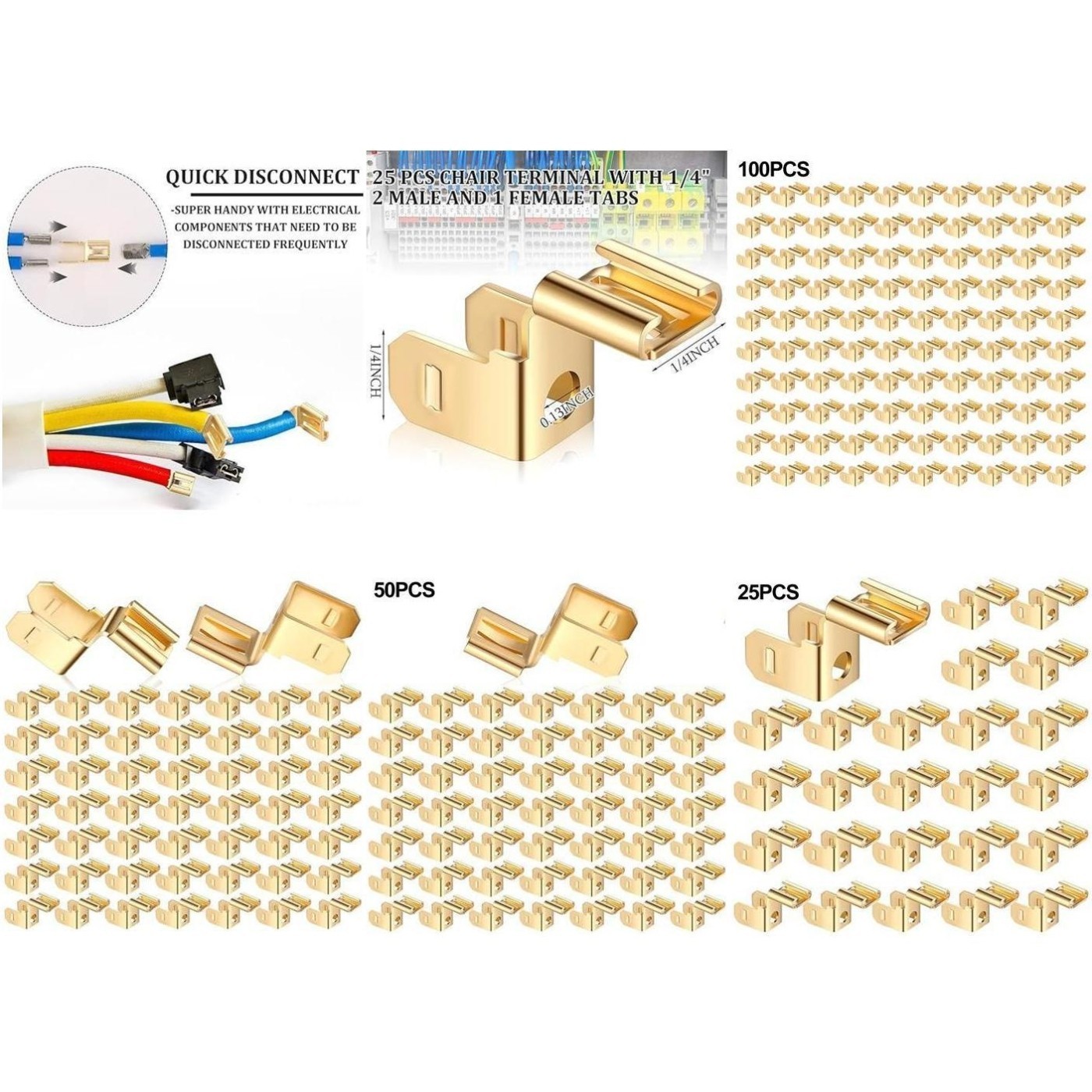 Easily Accessible 25 Pcs Brass Piggyback Spade Connectors in Bulk Packs