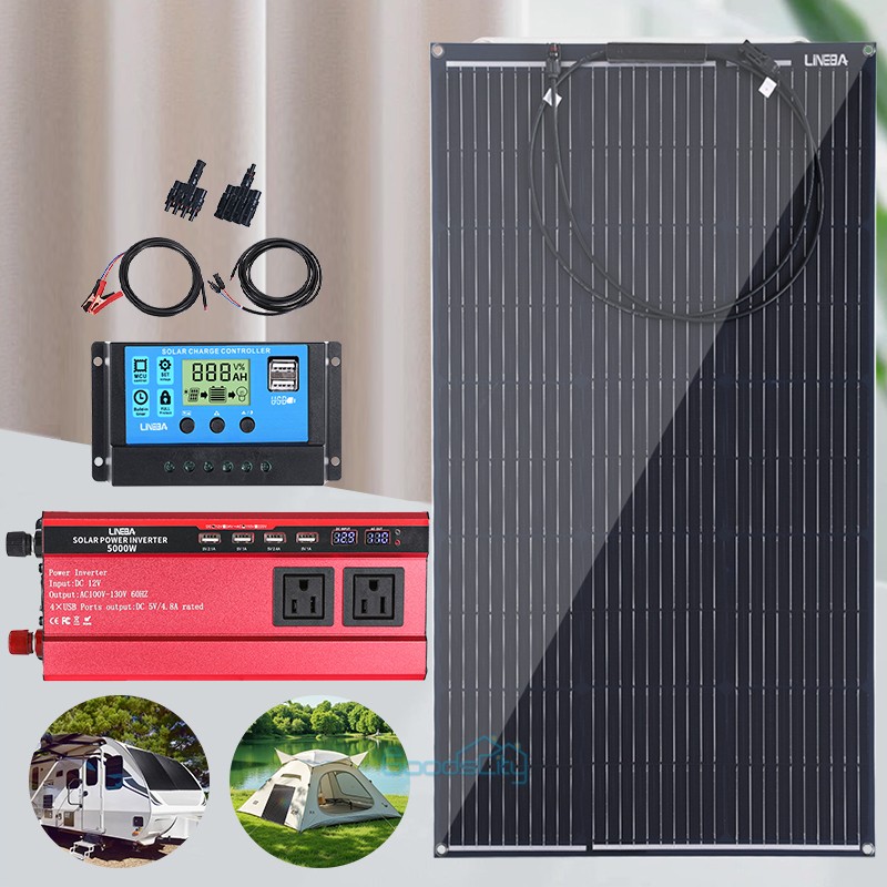 Full Complete Solar Panel Kit 5000W Inverter 12V to 110V RV Home Off Grid System
