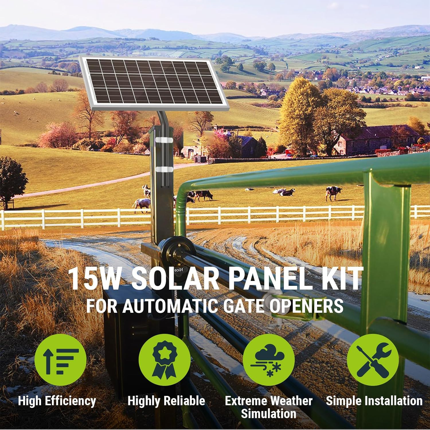 Newpowa 15W 12V 10BB Solar Panel Automatic Gate Openers, Compatible with Mighty