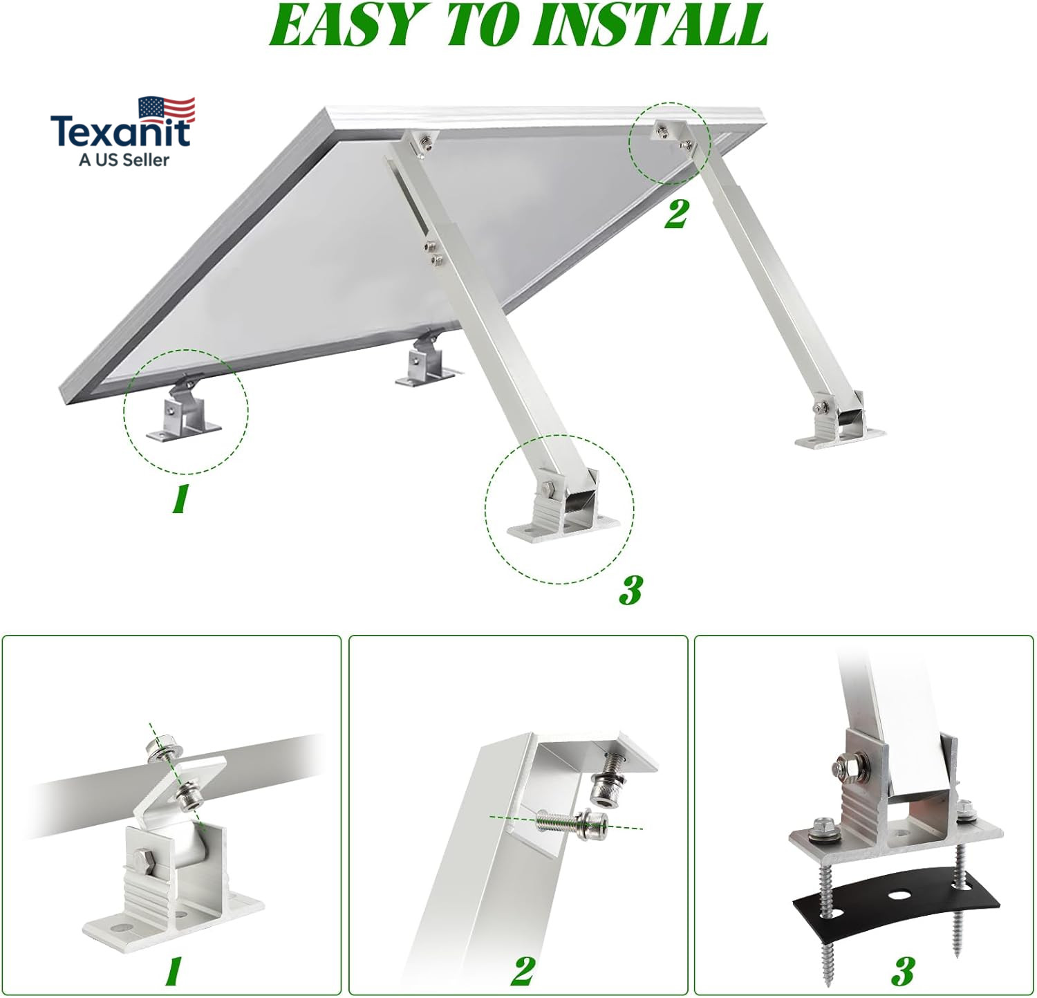 Solar Panel Mounting Brackets, 2 Sets Adjustable Solar Panel Tilt Mount Brackets