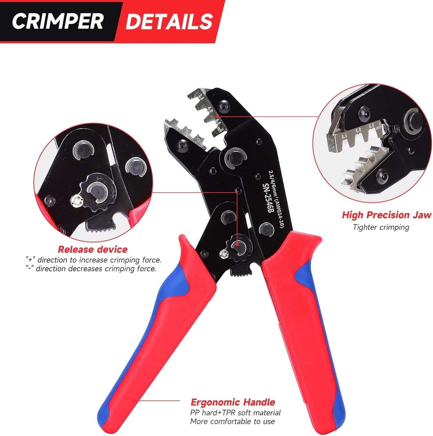 Solar PV Cable Crimping Tool for Solar Connectors AWG14-10 (2.5/4/6mm²)