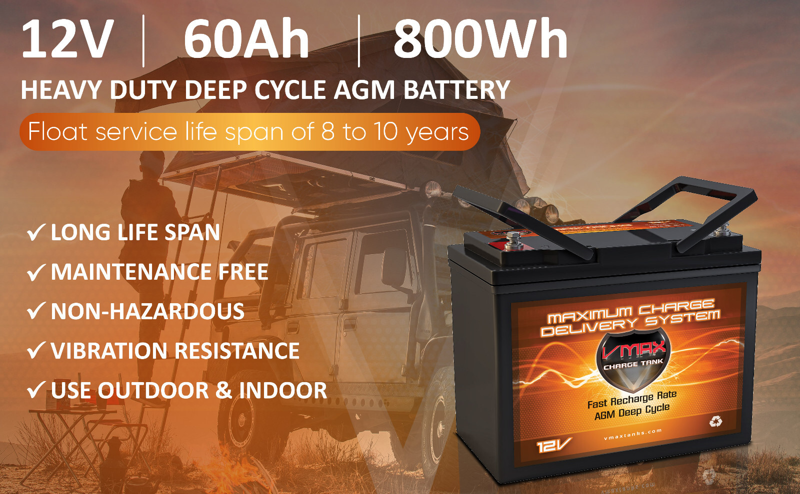 QTY 4 VMAX SLR60 SOLAR AGM DEEP CYCLE 12V 60AH EACH backup battery 12v 24v 48v