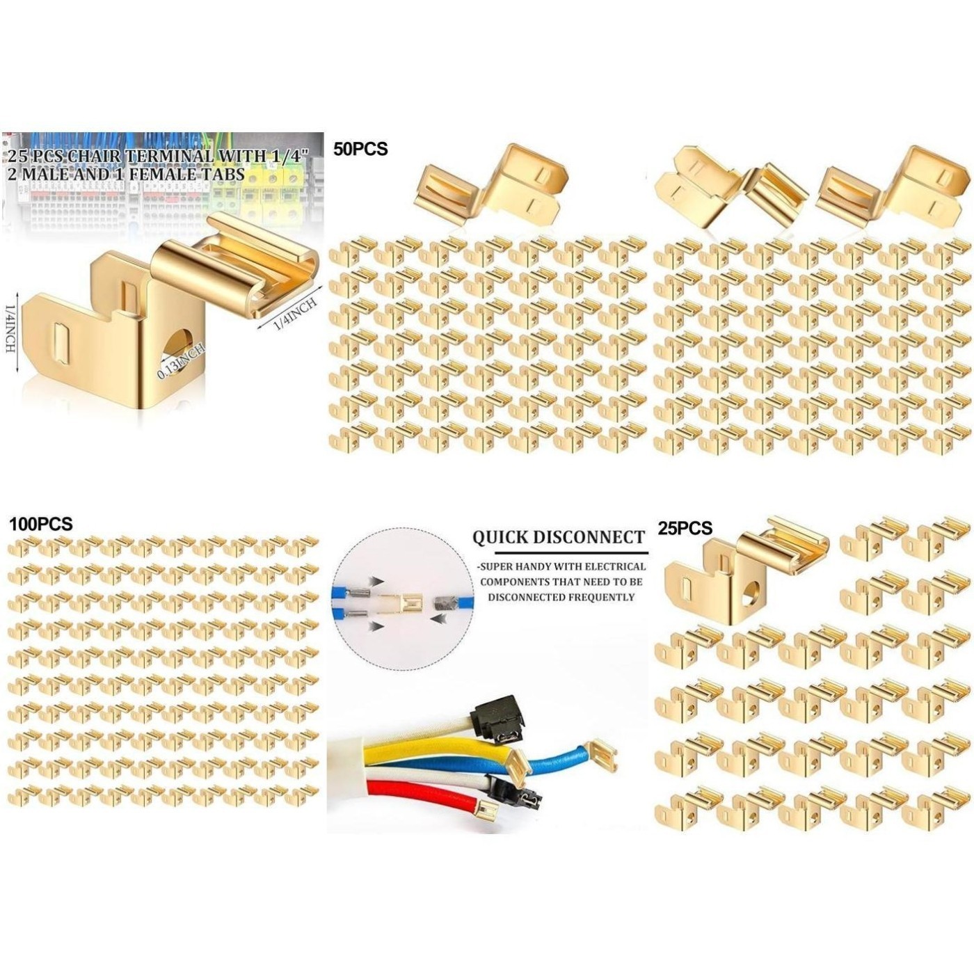 Easily Accessible 25 Pcs Brass Piggyback Spade Connectors in Bulk Packs