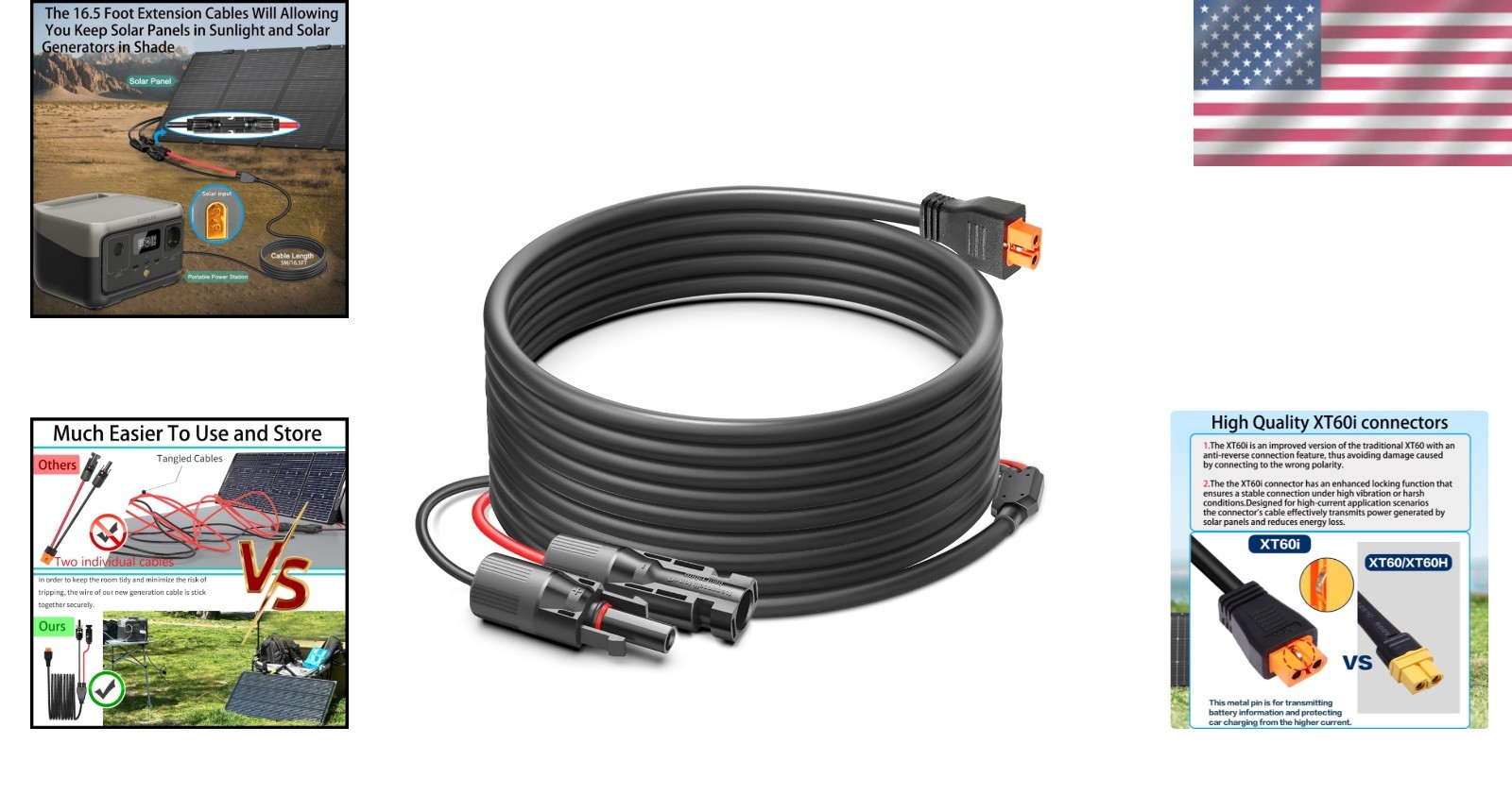 Fast Charging 16.5FT XT60i Solar Cable – Compatible with Major Power Stations
