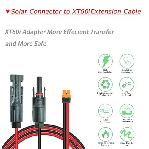 Solar Panel Charging Kit with XT60i Connectors & 50FT 12AWG Cable for Power Stat