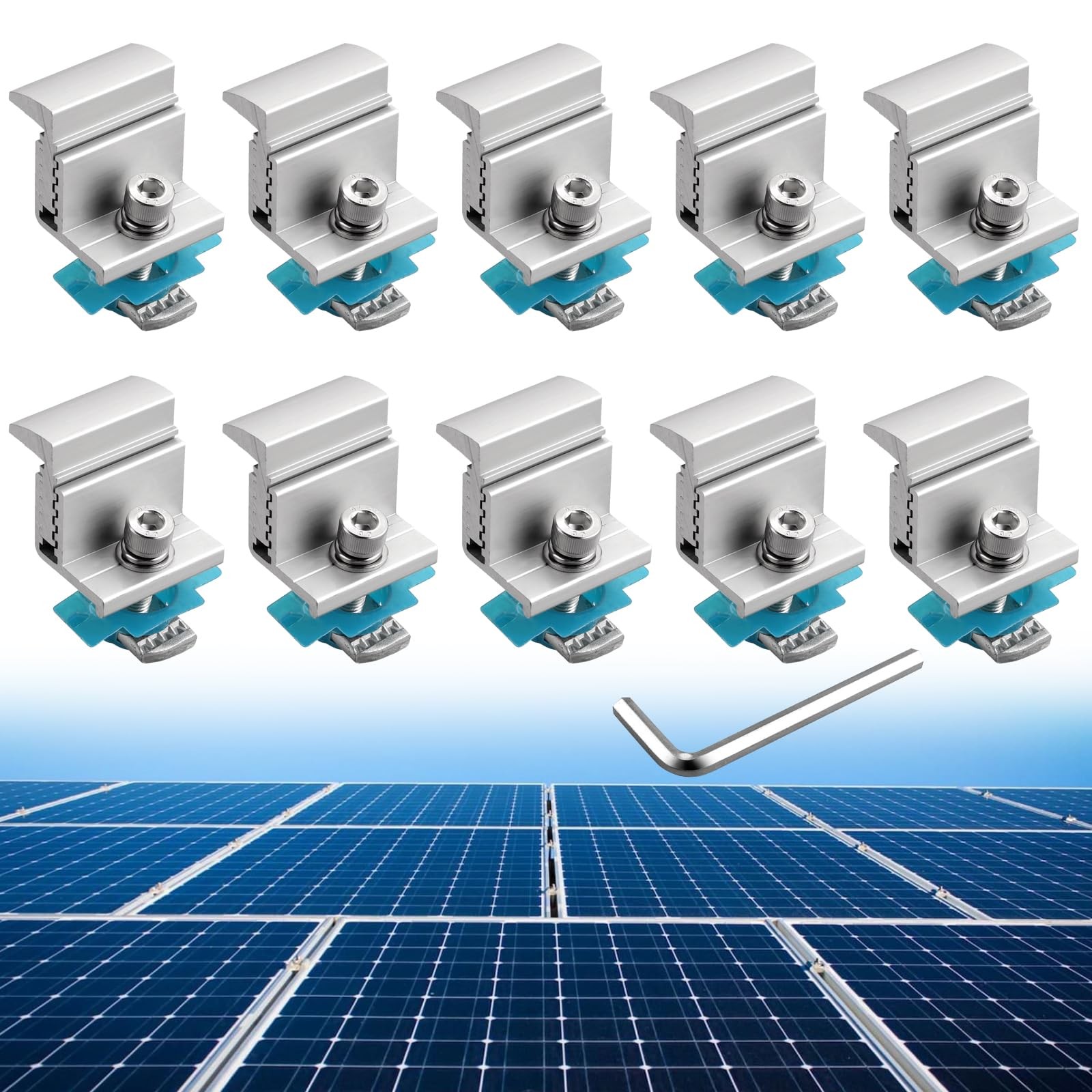 10pcs Adjustable Solar Panel End Clamp for Unistrut, 30-50mm Aluminum Solar P…