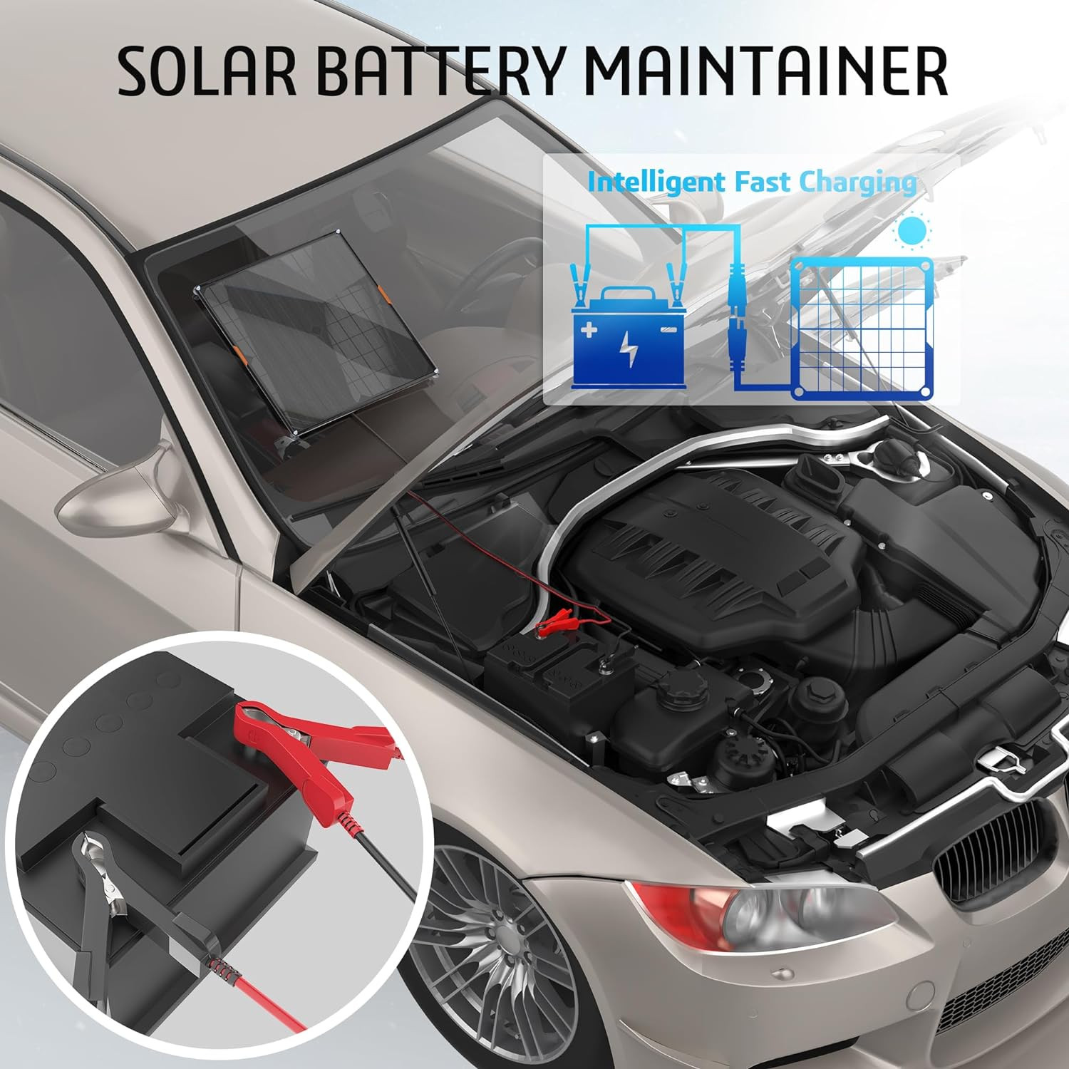 Panel solar 30W 12V cargador y mantenedor con clip cocodrilo enchufe encendedor
