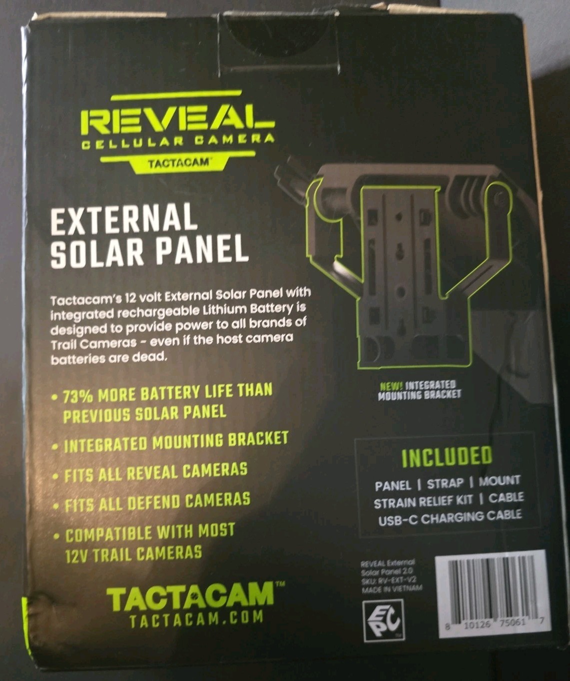 Tactacam Reveal External Solar Panel 2.0 For Trail Camera 12 Volt Rechargeable