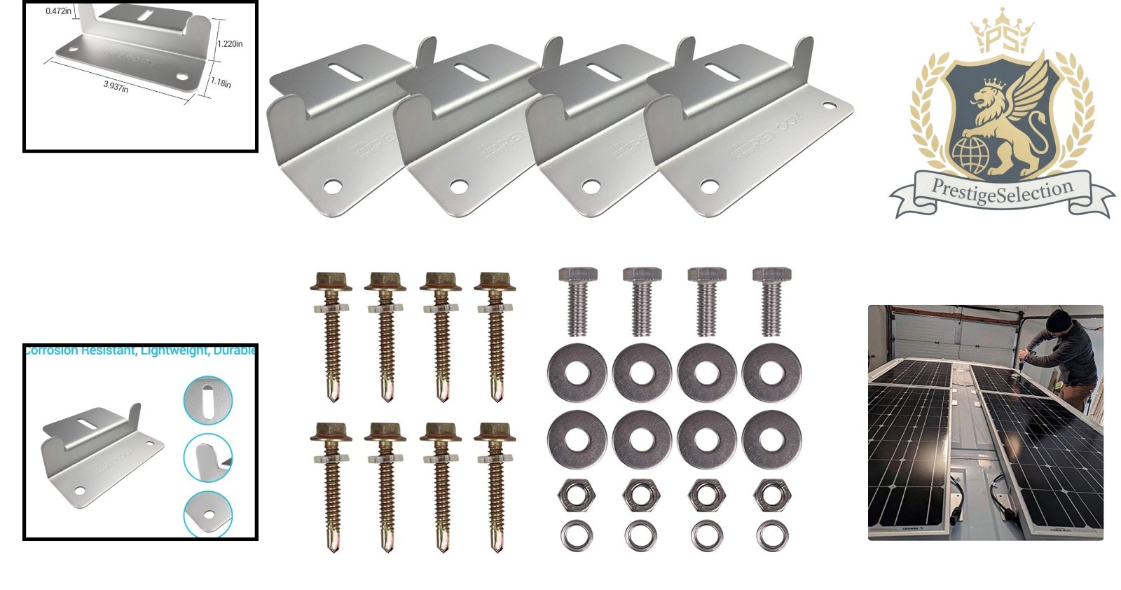 Versatile Aluminum Solar Panel Z Brackets for RVs, Trailers & Boats – Set of 4