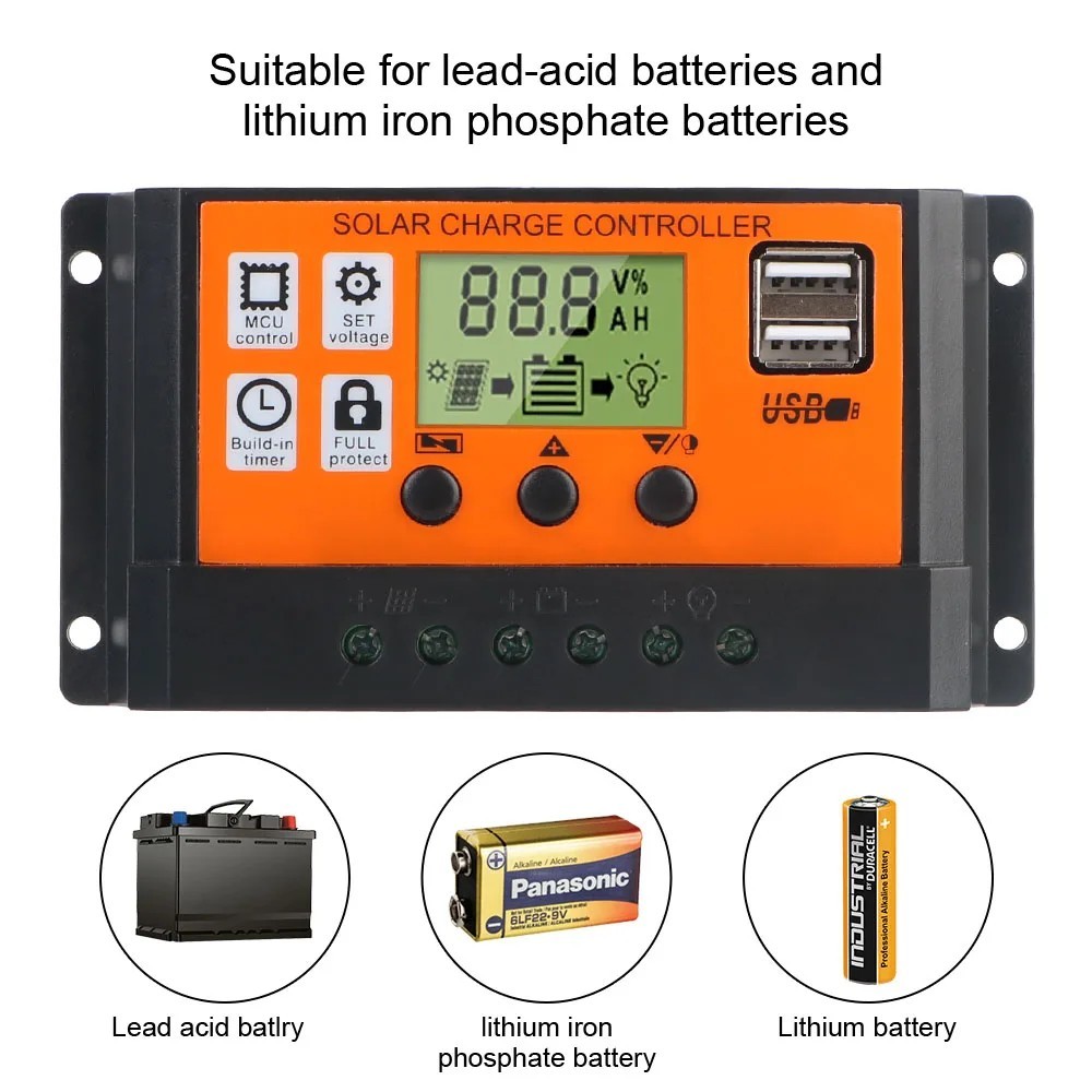 LCD Photovoltaic Controller Color Display 12V/24V Car 10A 20A 30A