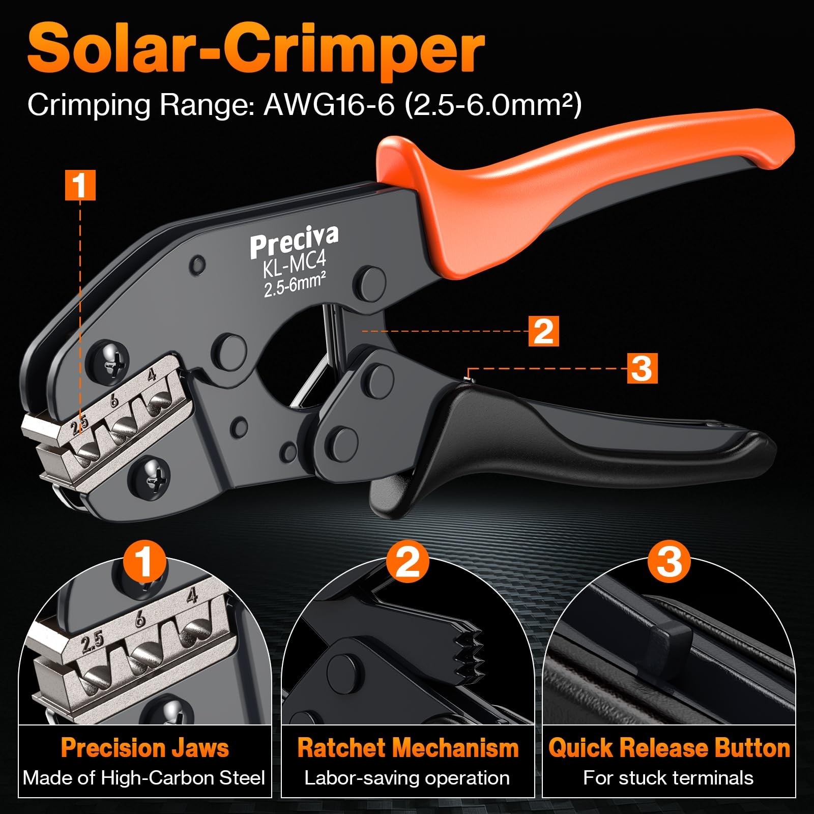 Solar Connector Crimping Tool Kit, 6Pcs Solar Panel Cable Connectors with Rat…