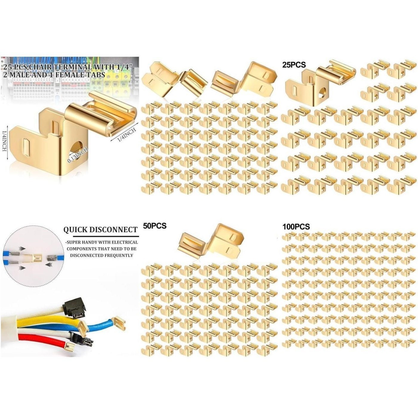 Easily Accessible 25 Pcs Brass Piggyback Spade Connectors in Bulk Packs