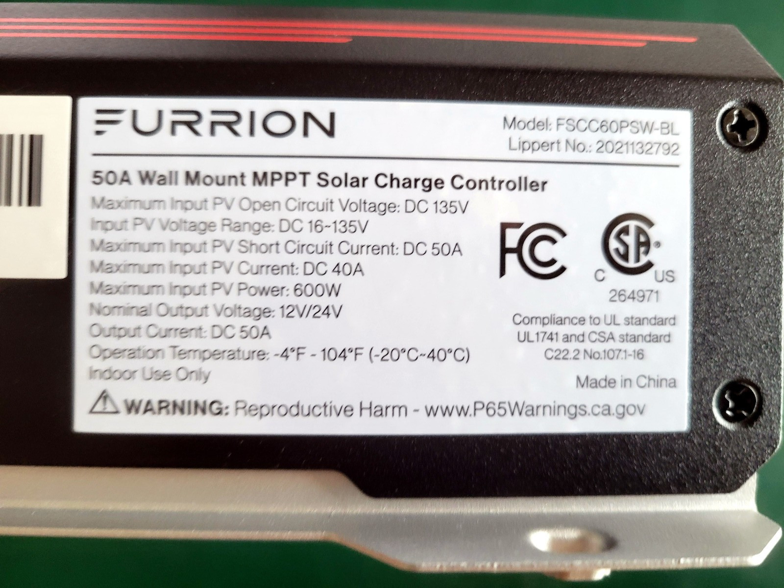 Furrion® #FSCC60PSW-BL 50A Wall Mount MPPT Solar Charge Controller #2021132792