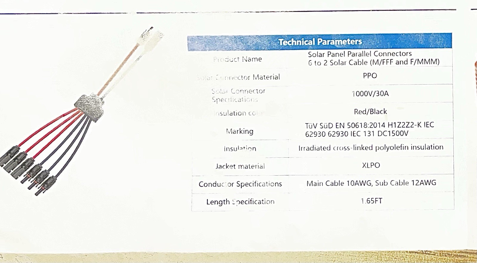 Solar Connectors Cable for 2-3 Solar Panels, Parallel 14-10AWG Tool-free