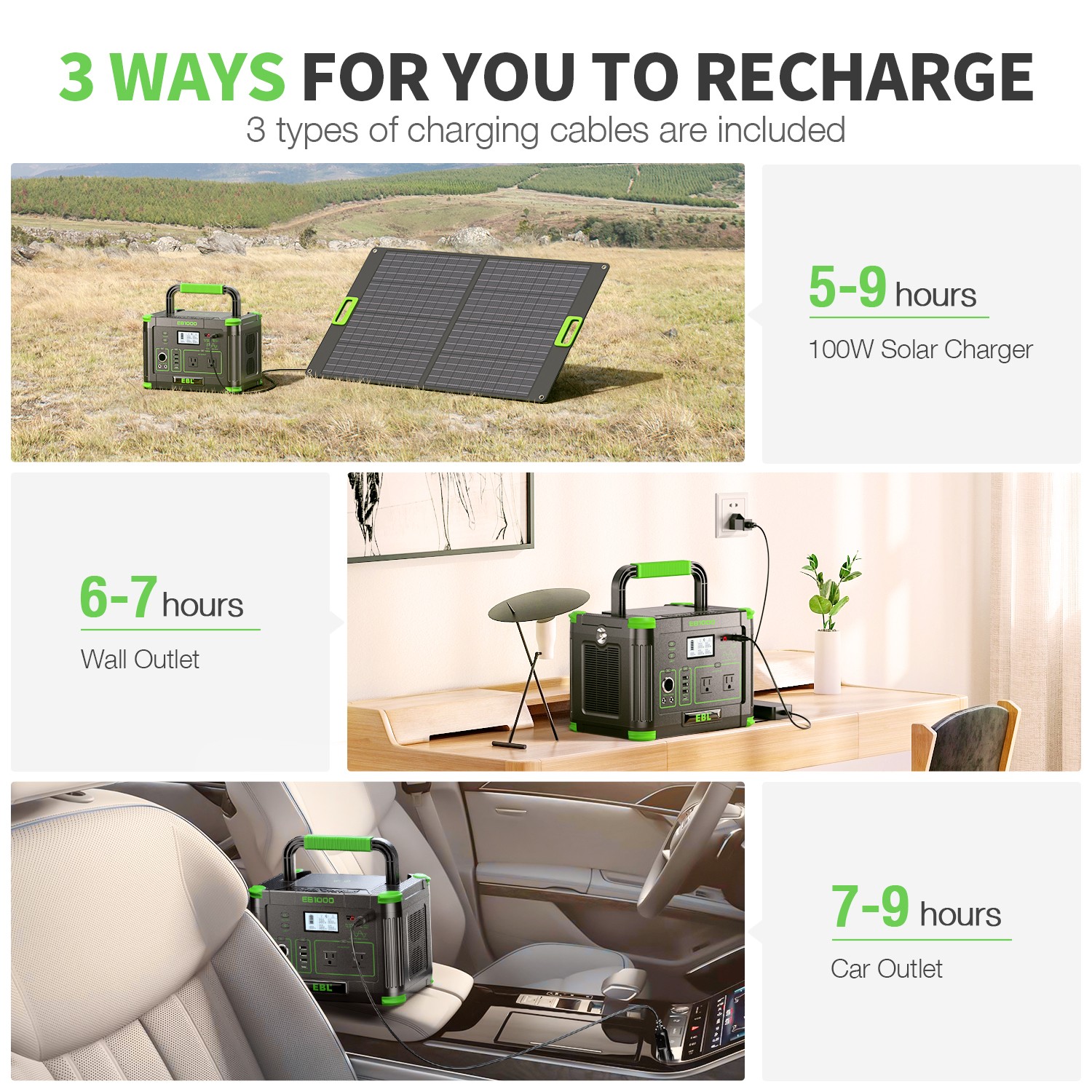 1000W 999Wh Power Station Portable Charger Generator RV LiFePO4 Backup Battery