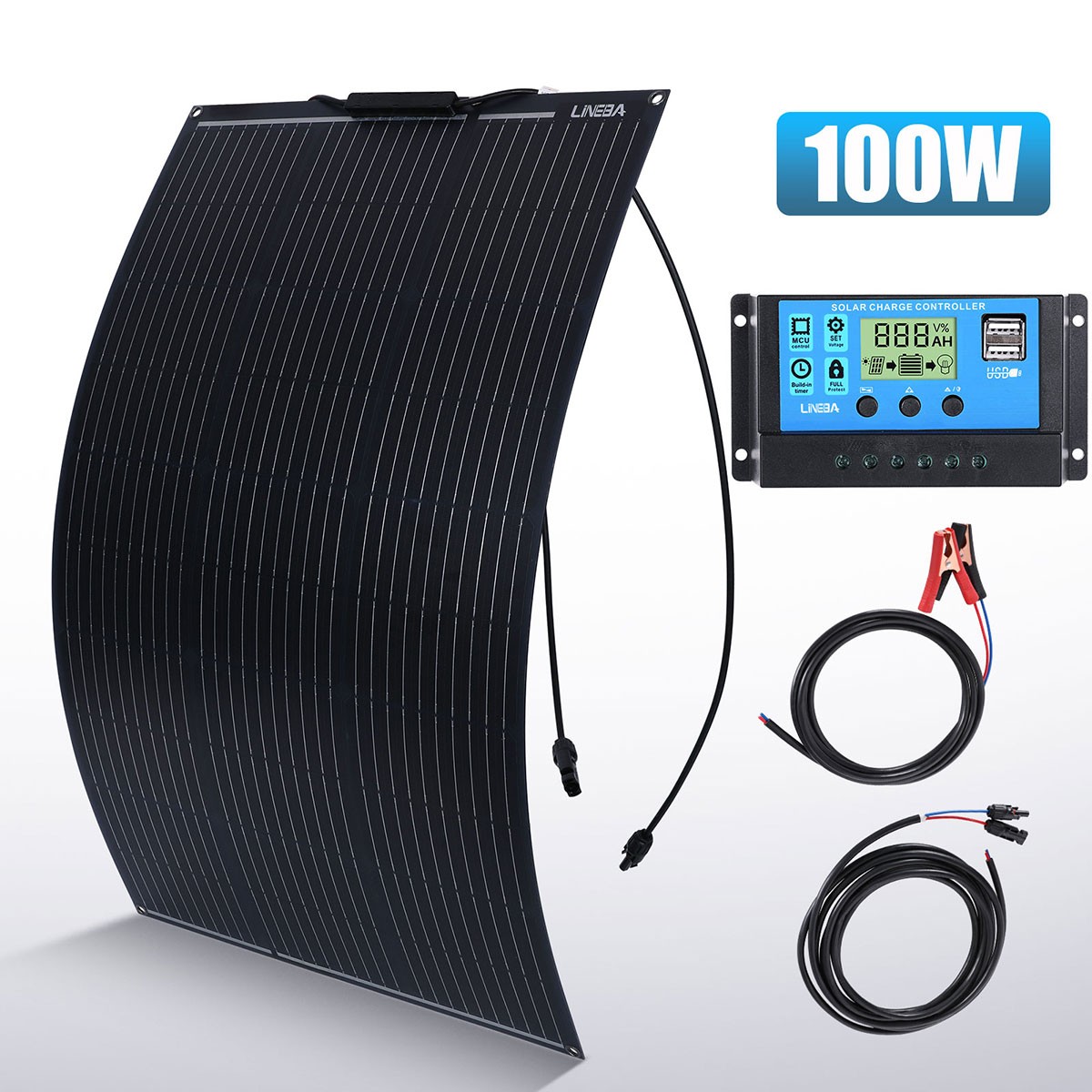 100W 200W Watt Mono Solar Panel 18V Off-Grid Battery Charger RV Home+Controller