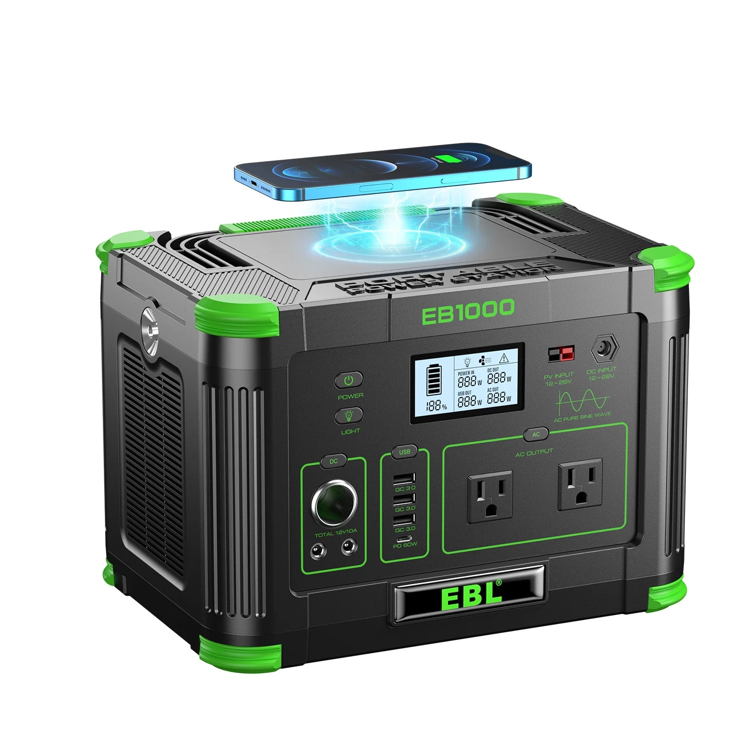 1000W Portable Power Station Multiple Ports for Camping Home Backup RV Off-Grid