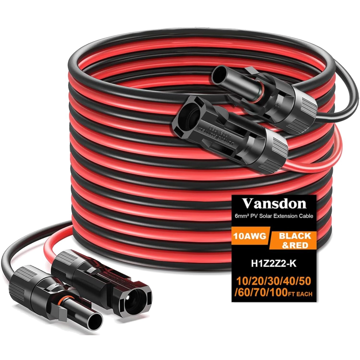 2×30 Feet Solar Panel Extension Cable- 10AWG Solar Cable Solar Panel Cable wi…
