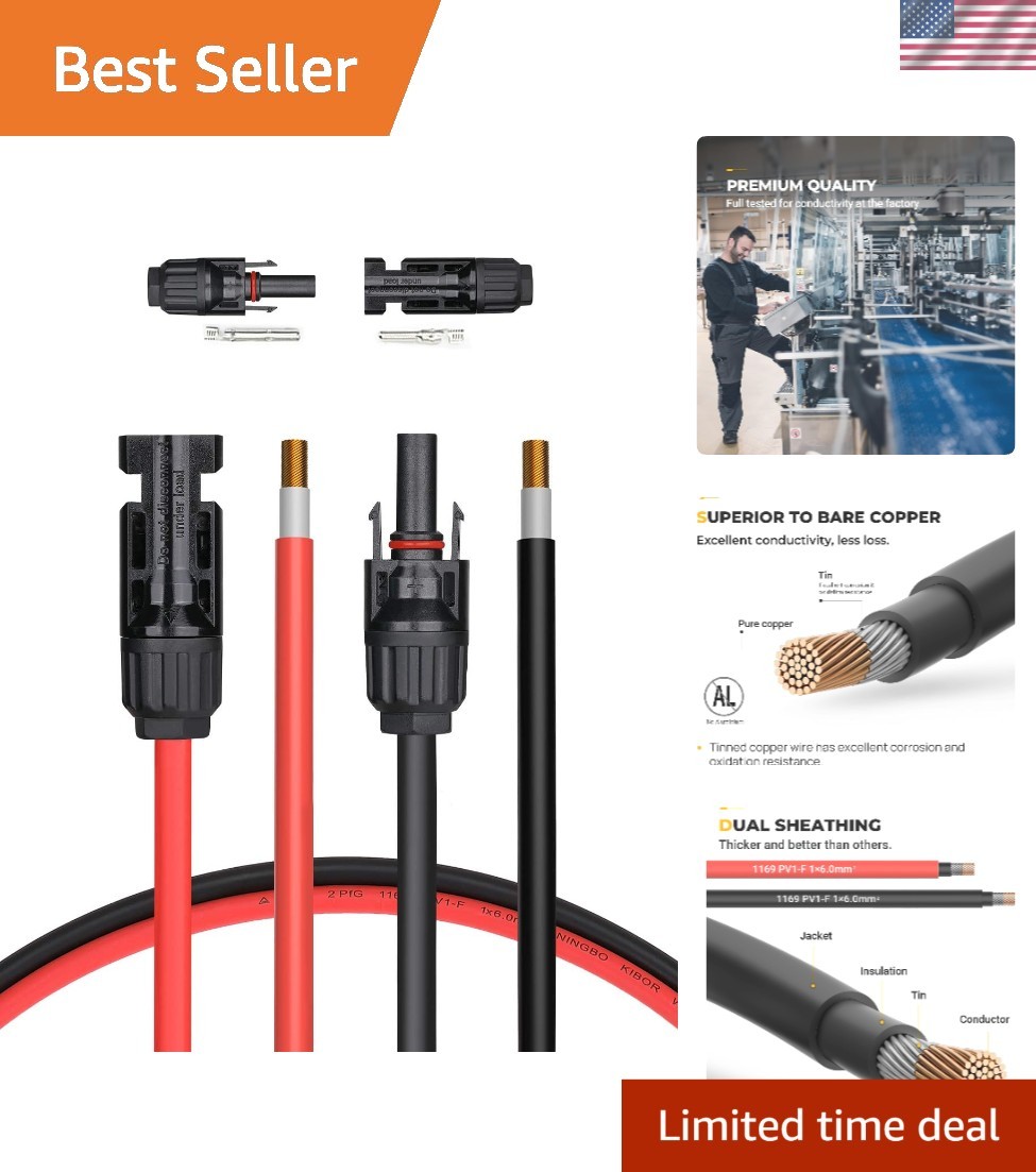 20FT 10AWG Solar Extension Cable with MC4 Connectors – Waterproof & UV-Resistant