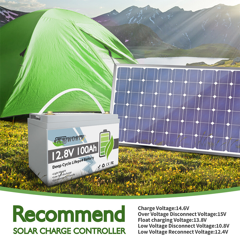 2 Pack LiFePO4 Lithium Battery 12V 100Ah for RV Off-grid Solar Marine 100A BMS