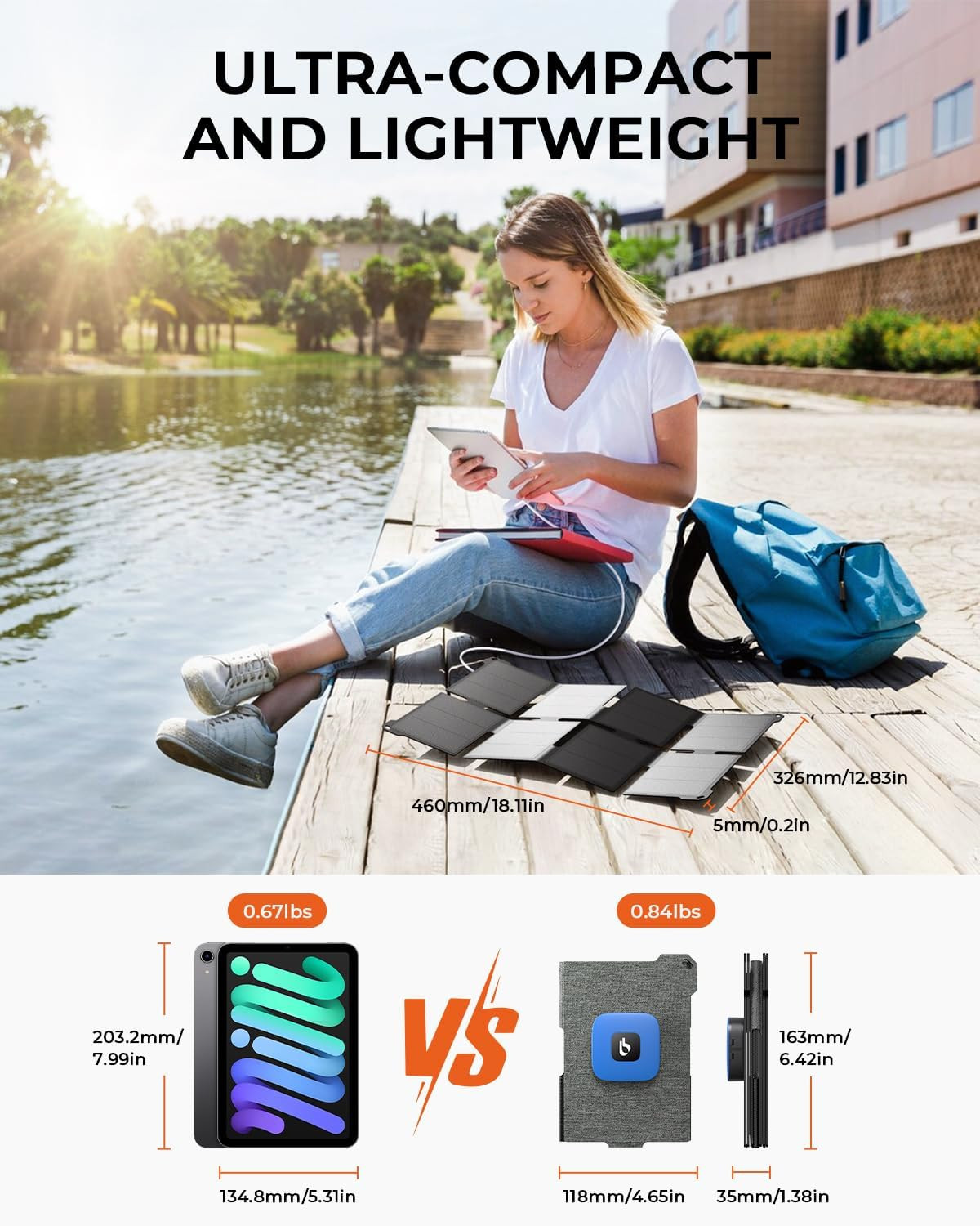Ultra-Light 25W Waterproof Solar Charger with USB-A/C Ports for Travel & Camping
