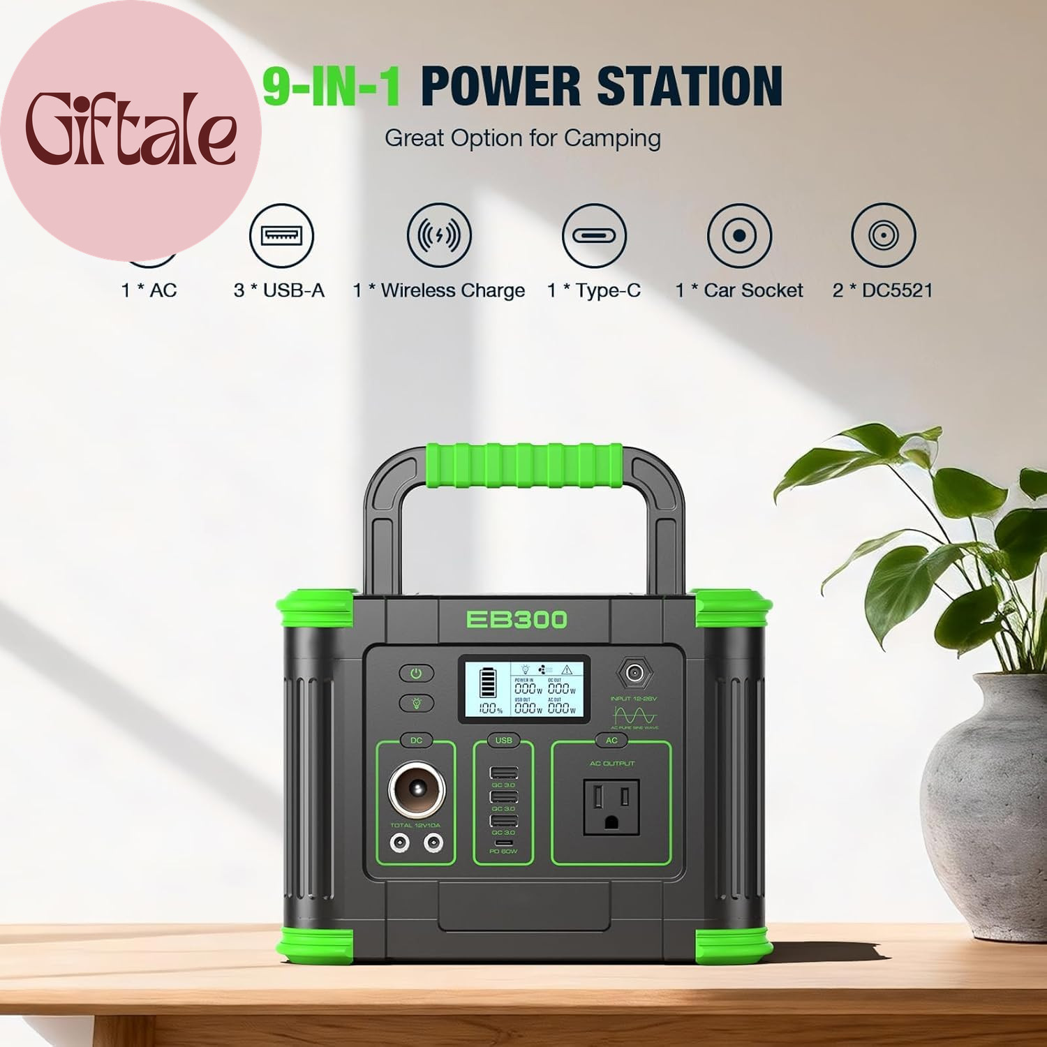 Portable Power Station 330W Solar Generator 288Wh, 60W USB-C PD Fast Charging, P