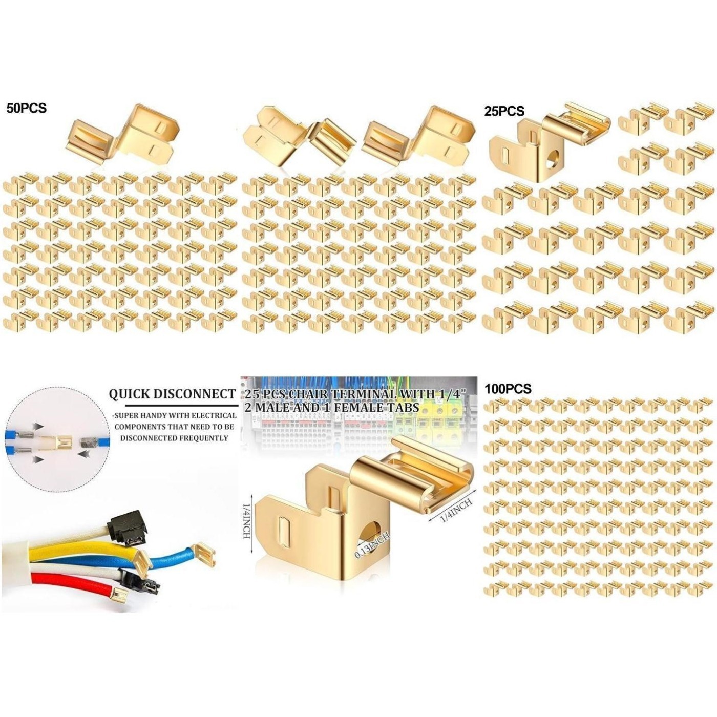 Easily Accessible 25 Pcs Brass Piggyback Spade Connectors in Bulk Packs