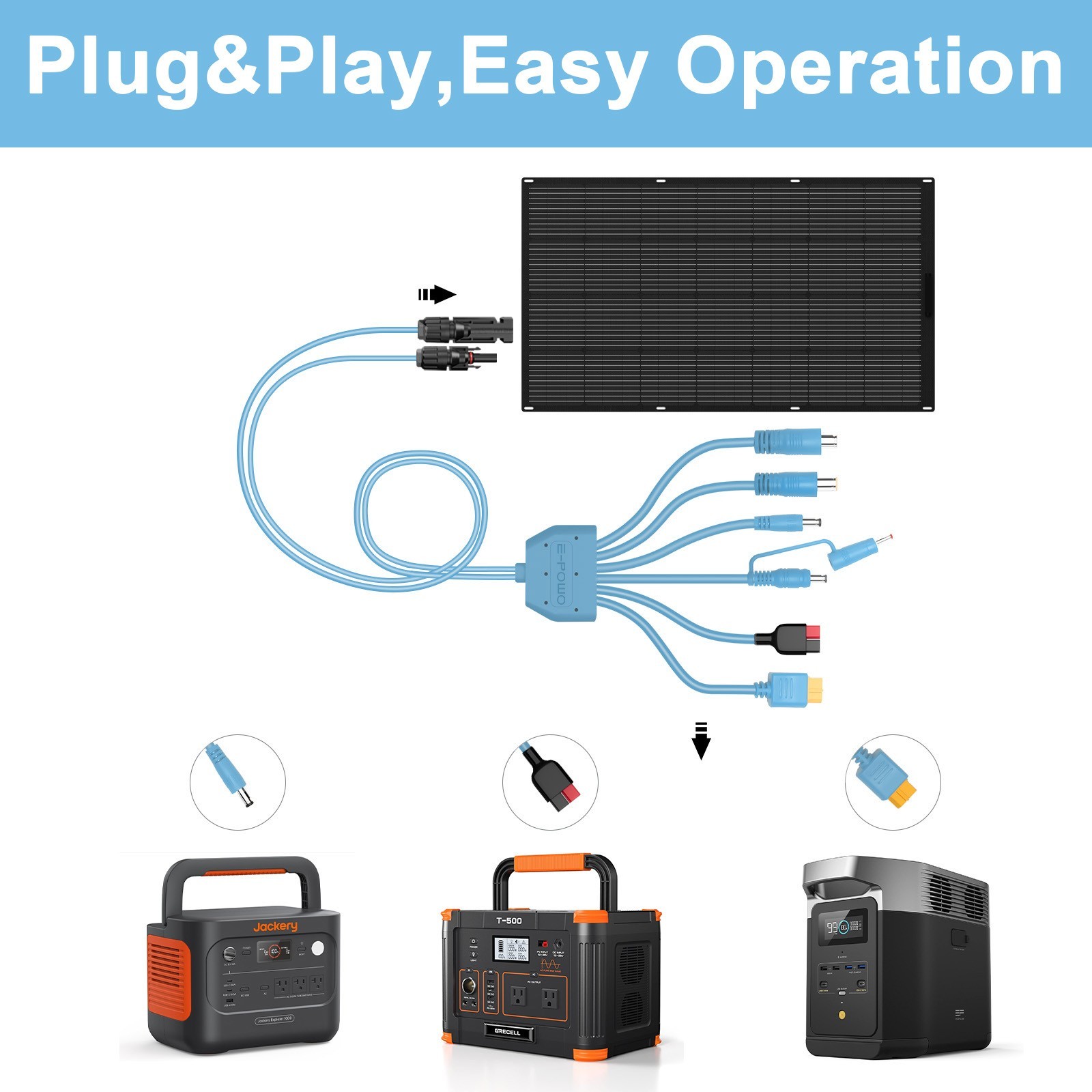 E-POWO Solar Cable to XT60 Anderson DC8020 DC7909 DC5525 DC5521 DC35135 Adapter