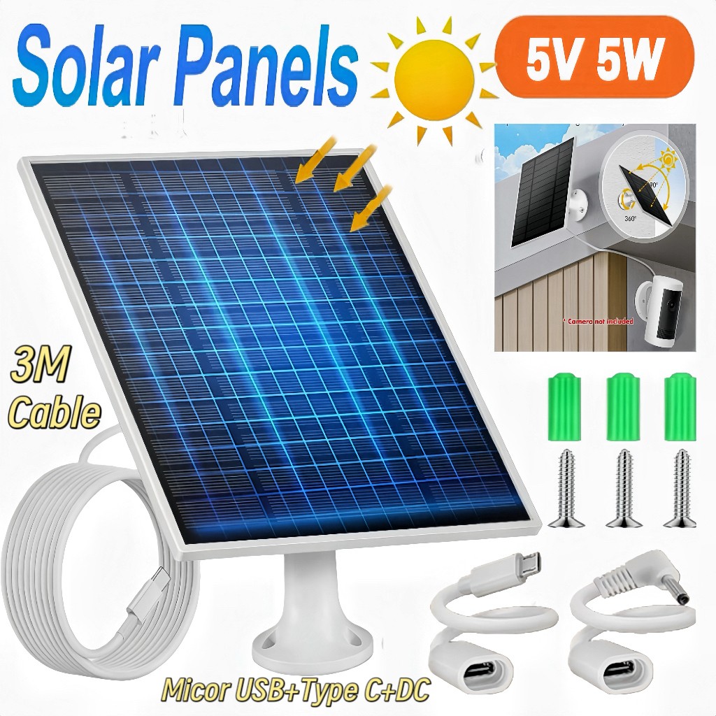 Waterproof Solar Panel Kit 5W 5V W/ Stand For Spotlight Camera Doorbell Charger