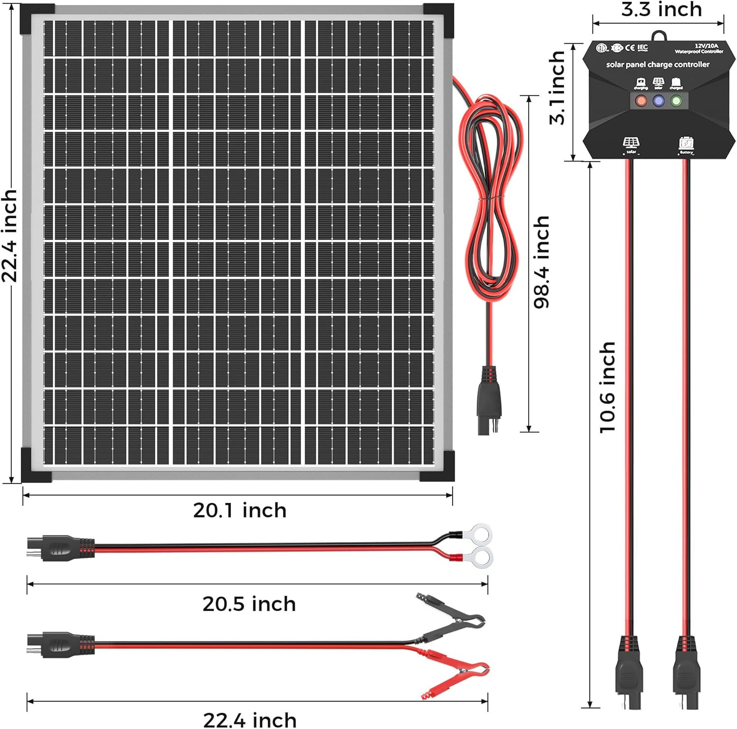 50W Solar Panel Kit with 10A MPPT Charge Controller & Adjustable Bracket