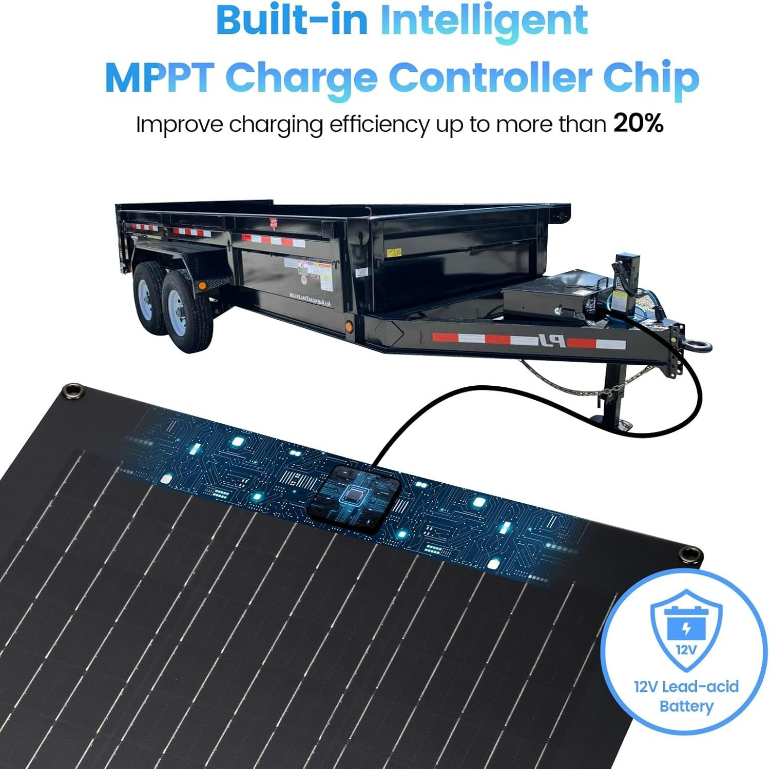 Solar Battery Charger Maintainer, 20W Solar Panel Kit for Dump Trailer Built-In