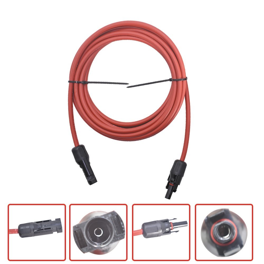 1 Pair 15Ft 10AWG Black + Red Solar Panel Extension Cable Wire Connector